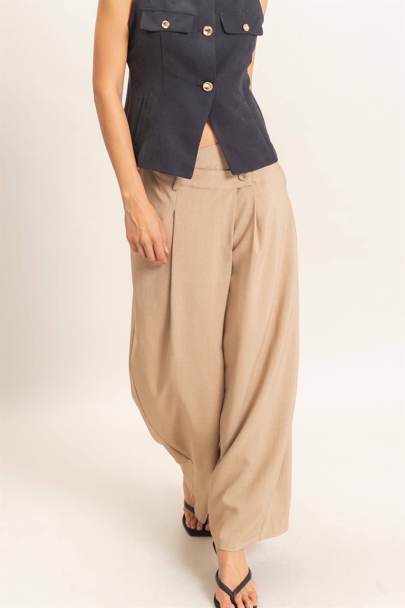 Wholesale Asymmetrical Overlap Pleated Pant Pants HF26C885 TAUPE HYFVE