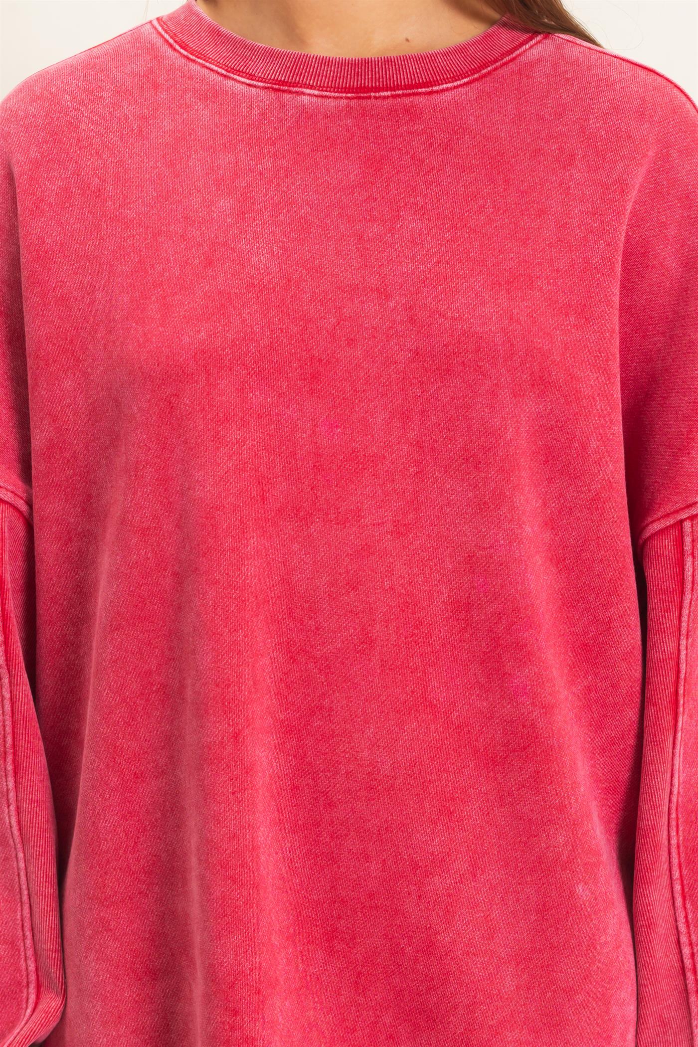 Wholesale Acid Wash Crew Neck Long Sleeve Sweatshirt Sweatshirts DZ26E268 RED DOUBLE ZERO