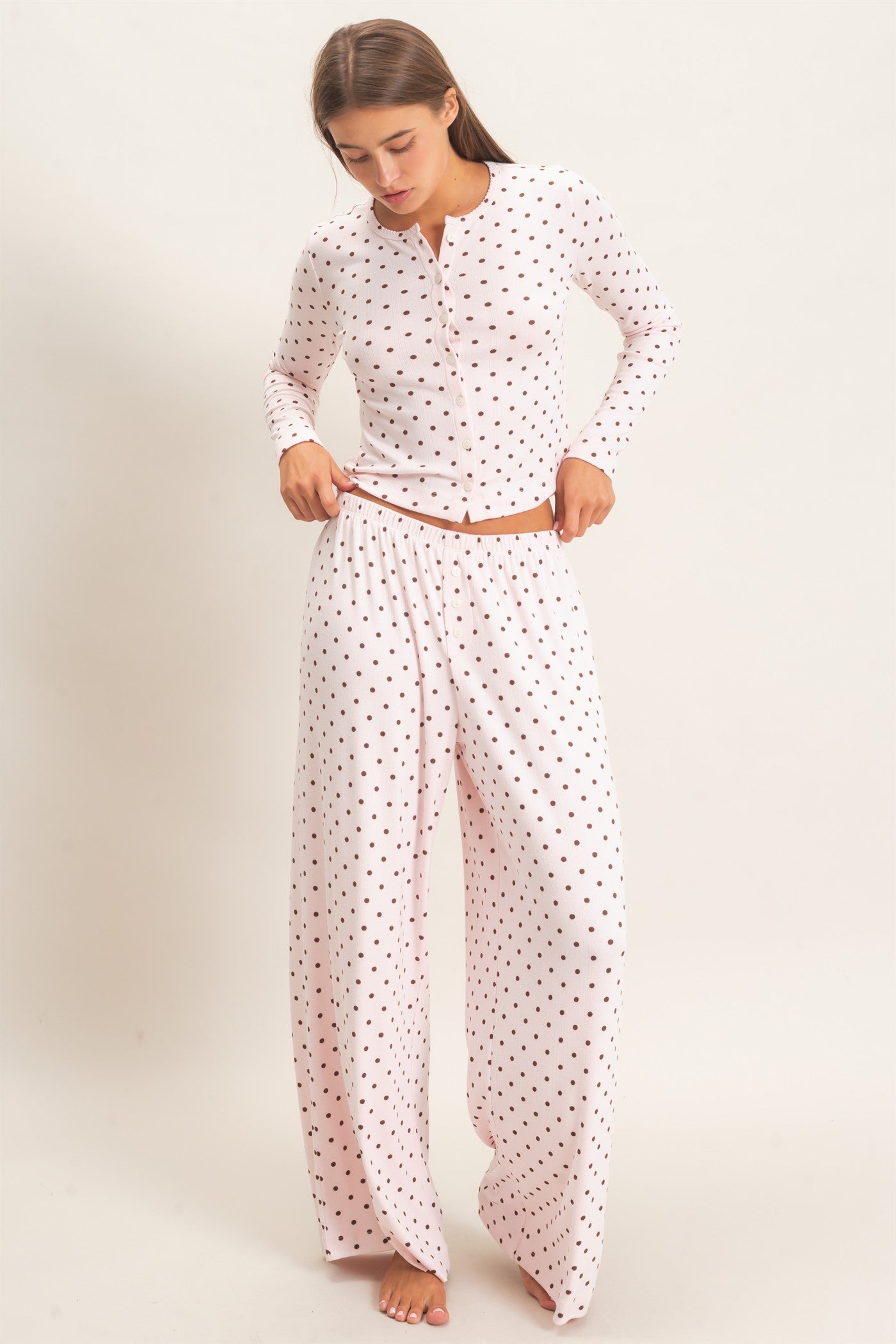 Wholesale Polka Dot Wide Leg Pants Pants DZ27A168 LIGHT PINK DOUBLE ZERO