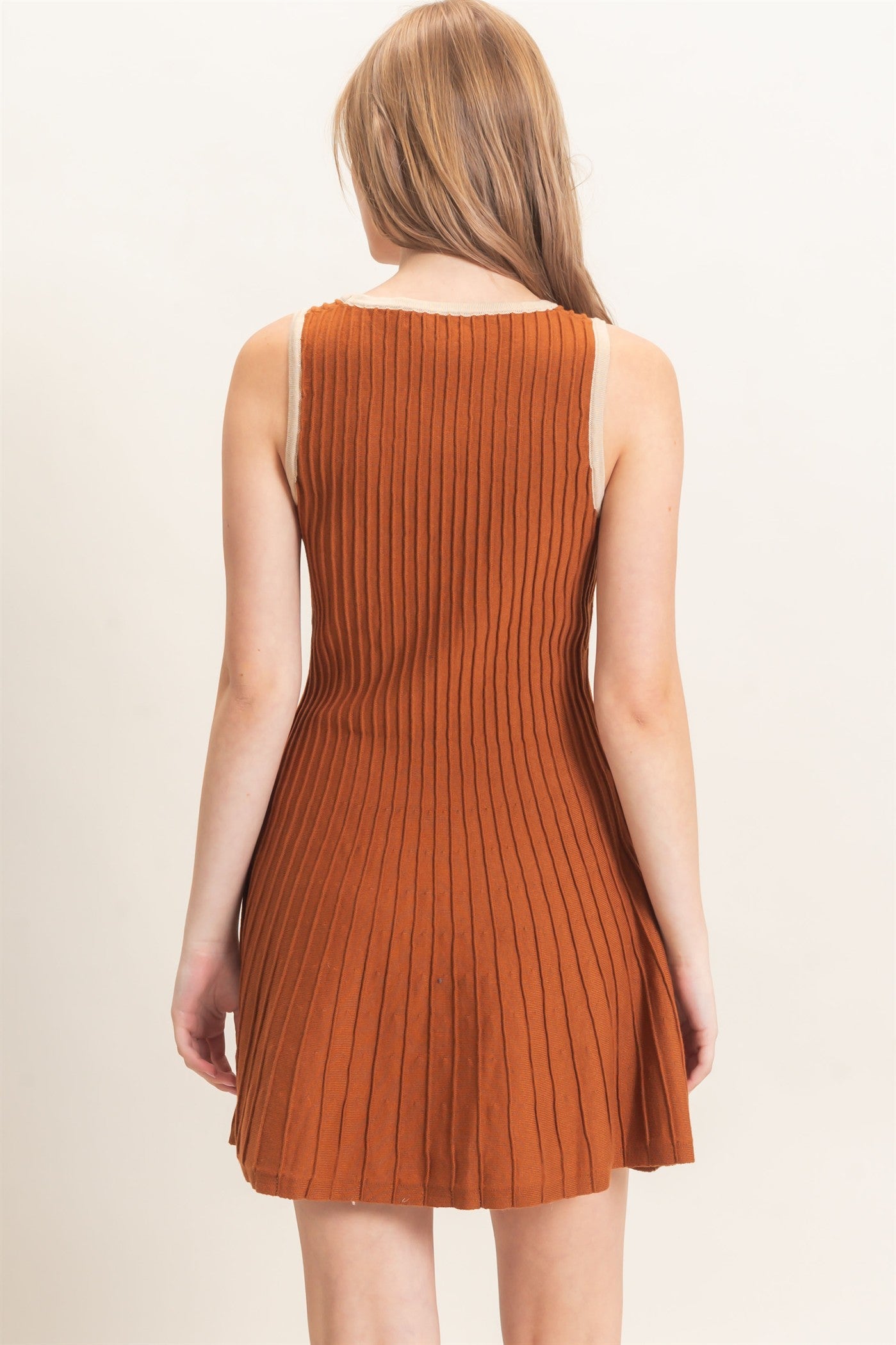 Wholesale Ribbed Square Neck Mini Dress Dresses HF26F213 BROWN HYFVE