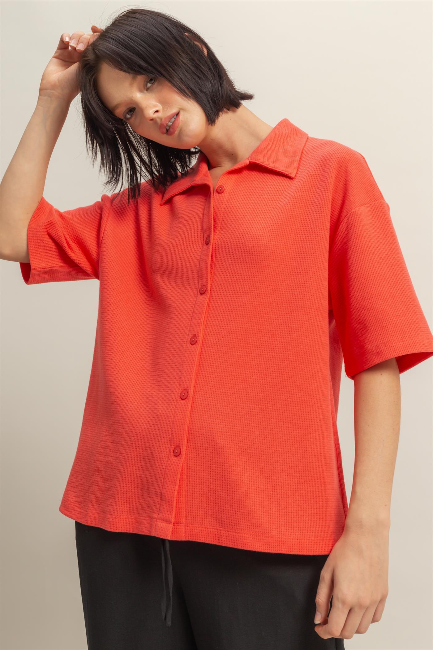 DZ25A794-Waffle Fabric Wide Cut Shirt – HYFVE