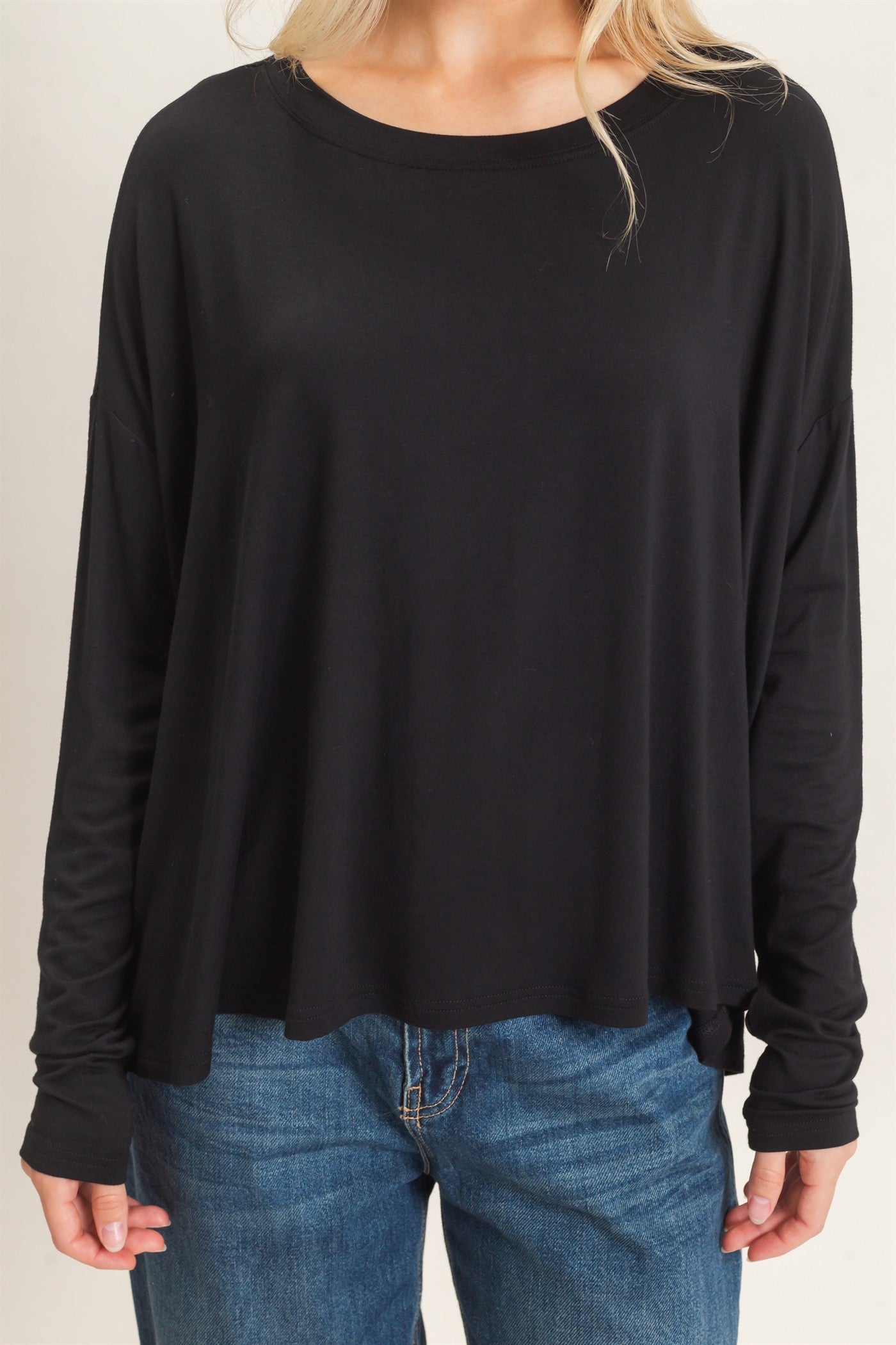 Wholesale Boat Neck Boxy Top Clothing Tops HF26F298 BLACK HYFVE