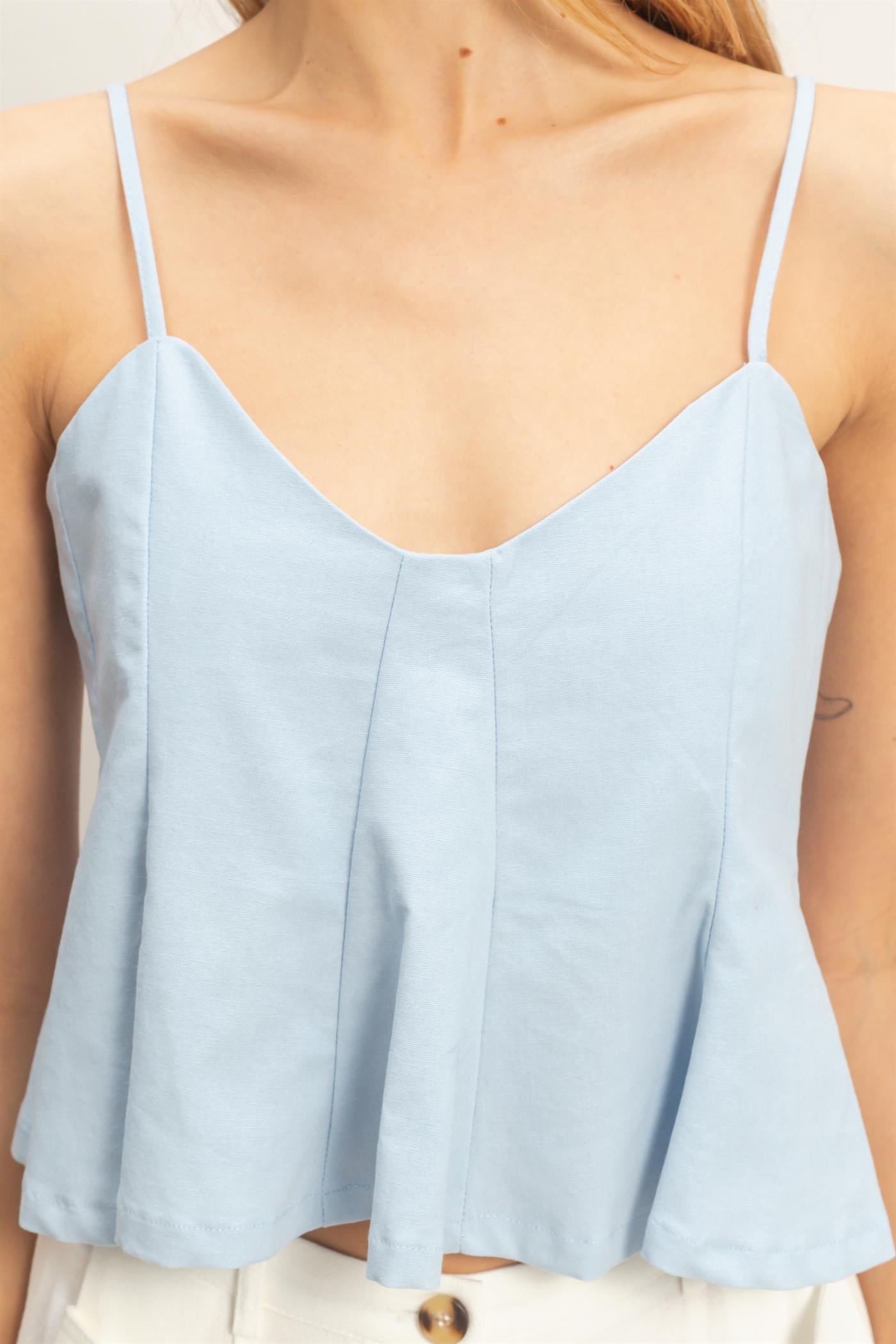 Wholesale Spaghetti Strap Peplum Top Blouses HF26A613 LIGHT BLUE HYFVE