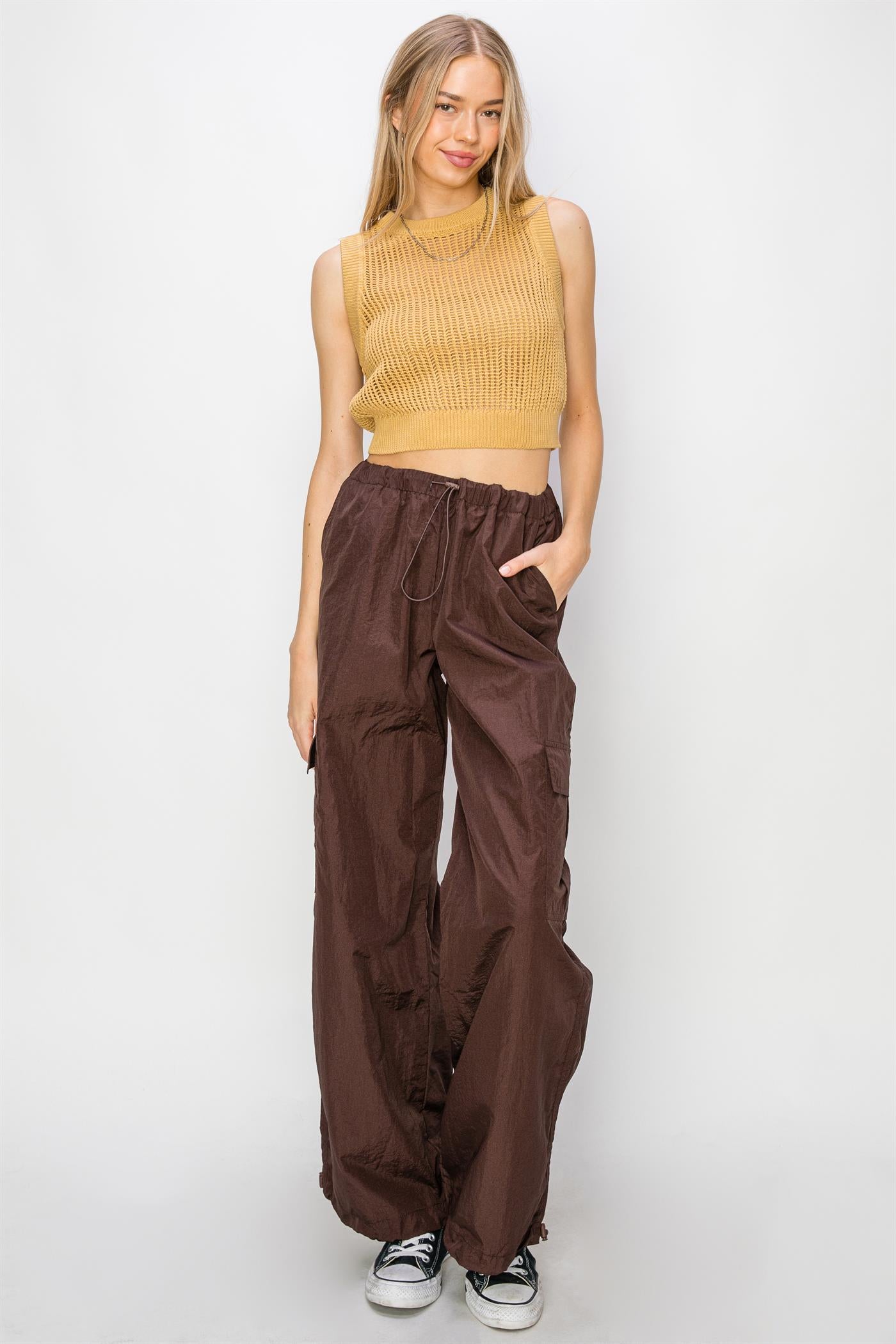 Wholesale Low Rise Parachute Cargo Pants Pants DZ24C809 DARK CHOCOLATE DOUBLE ZERO