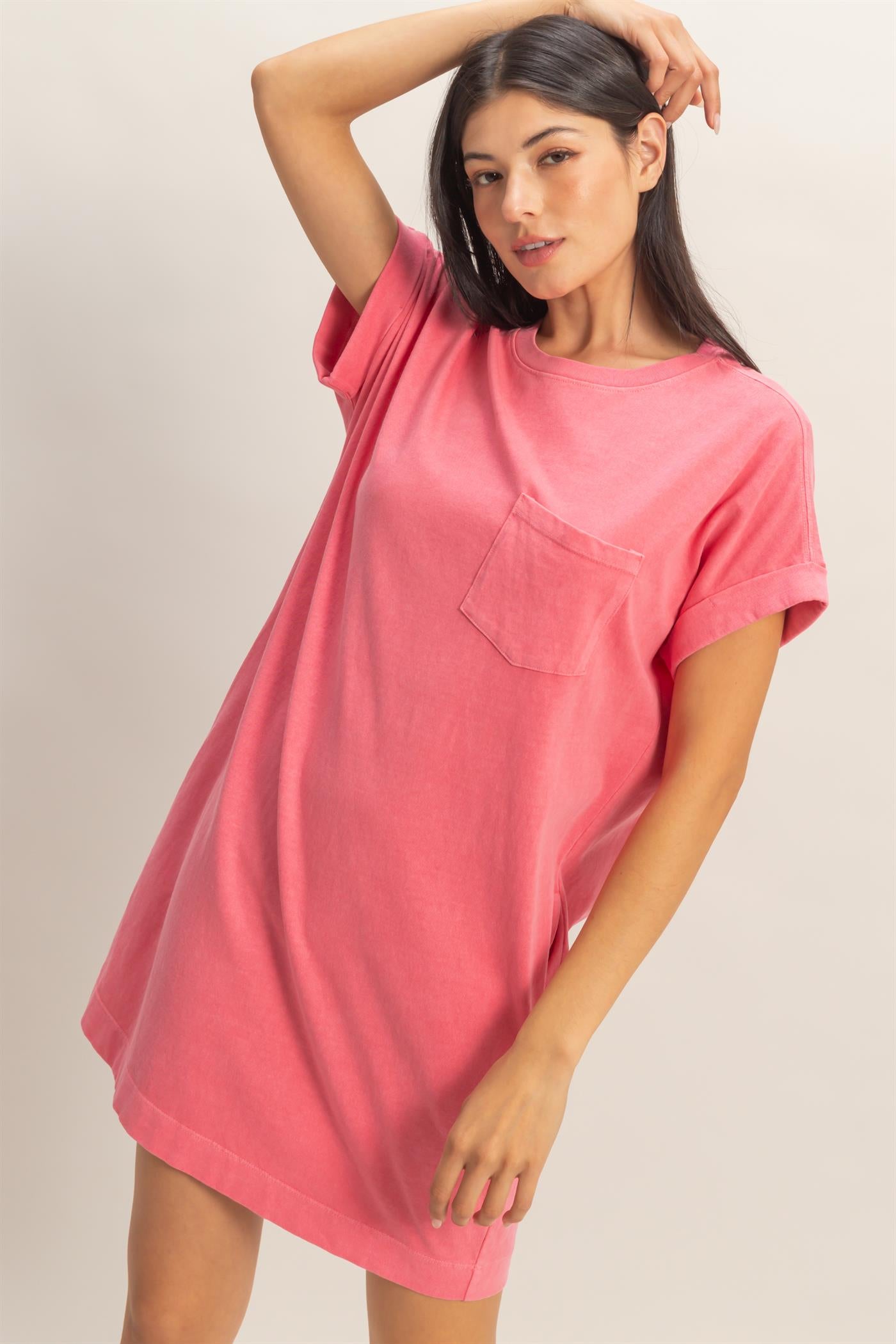 Wholesale Round Neck T-Shirt Mini Dress Dresses DZ26A029 TAFFY PINK DOUBLE ZERO