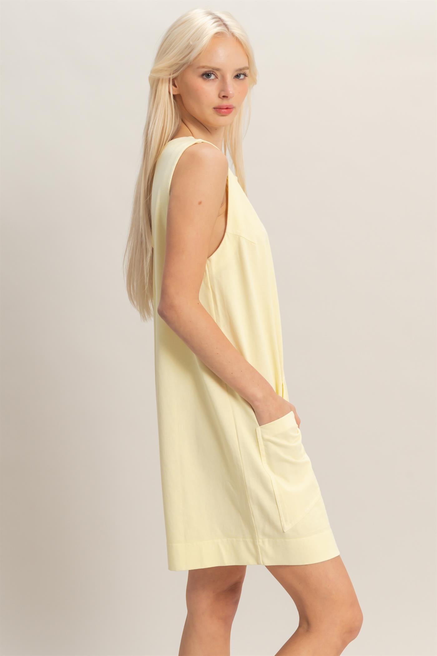 Wholesale Pocket Detail Sleeveless Romper Clothing DZ26A327 PALE YELLOW DOUBLE ZERO