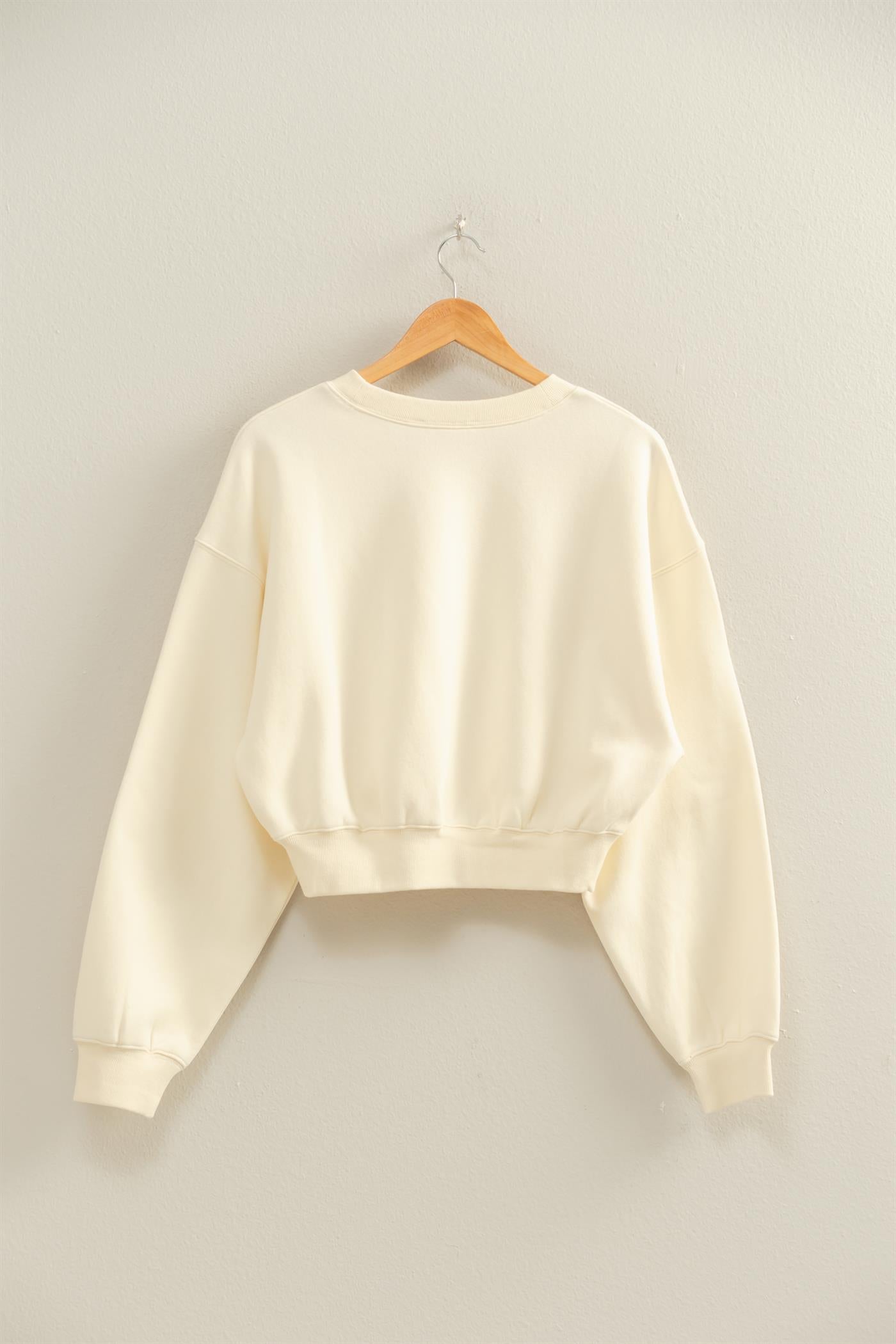Wholesale Everyday Long Sleeve Cropped Sweatshirt Sweatshirts DZ25E415 CREAM DOUBLE ZERO