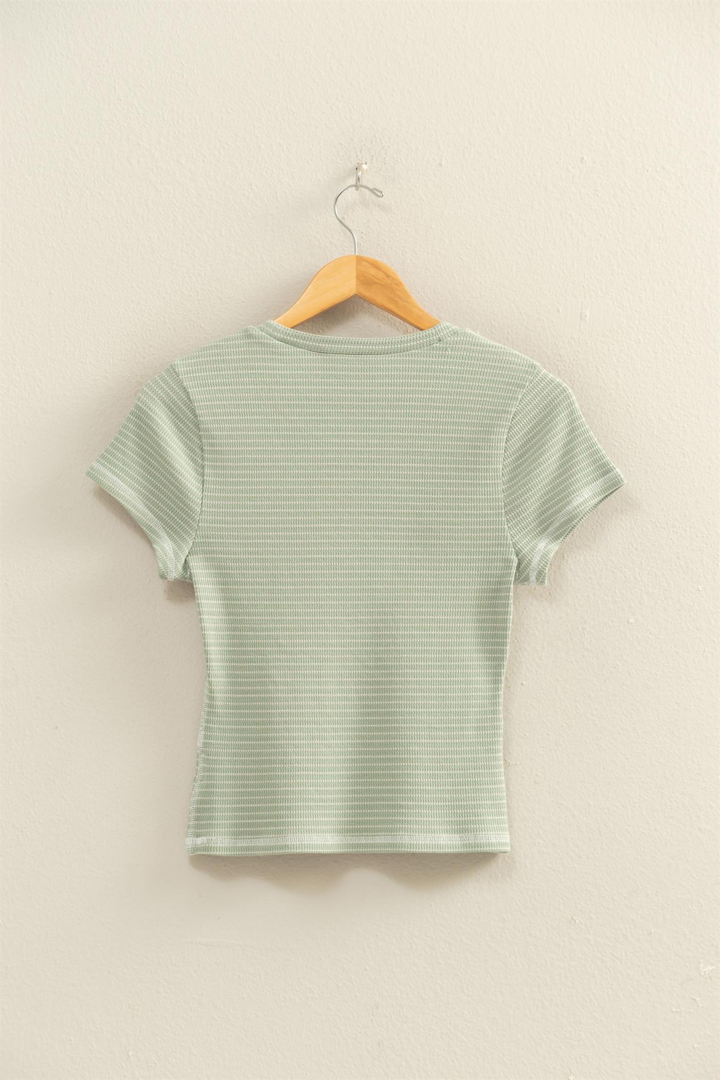 Wholesale Striped Ribbed Crew Neck Top Clothing Tops DZ26C281 SAGE GREEN DOUBLE ZERO