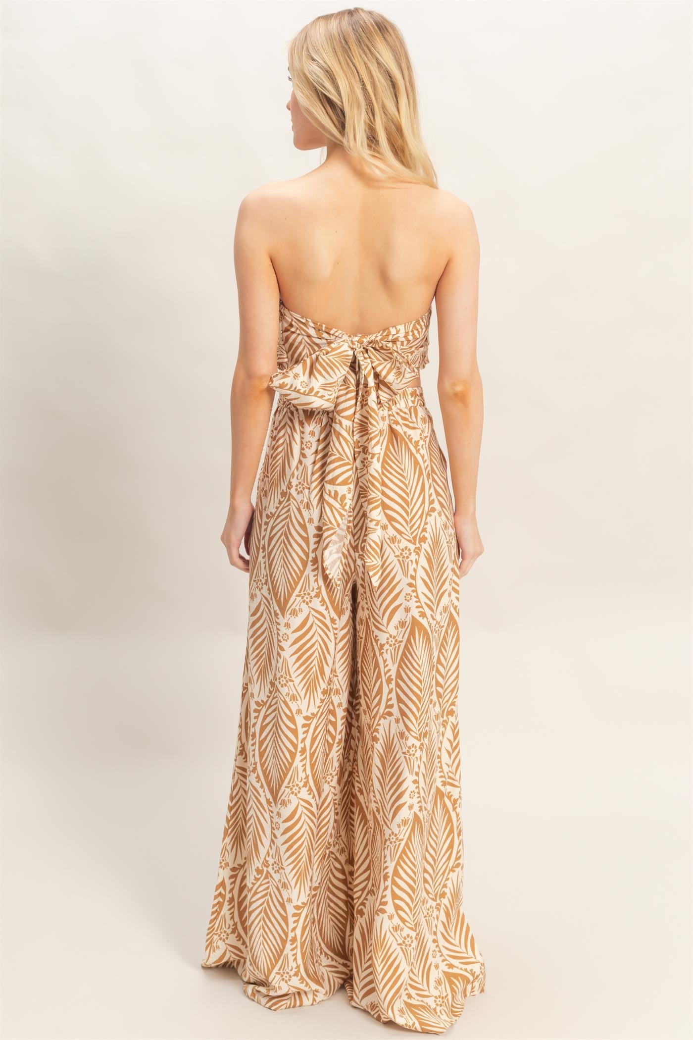 Wholesale Strapless Top & Pant Print Set Clothing HF25E577-SET-D L.BROWN HYFVE