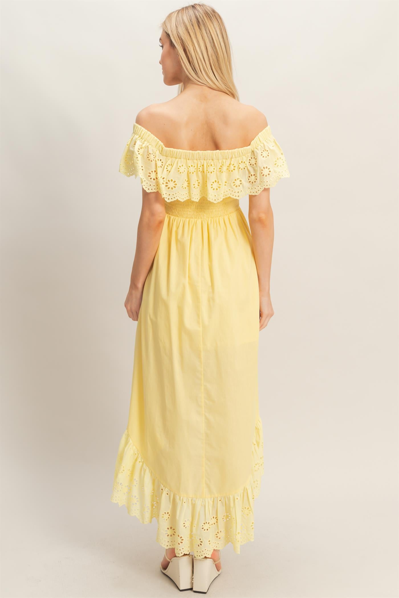 Wholesale Off Shoulder Smocked Dress Dresses HF26C305 YELLOW HYFVE