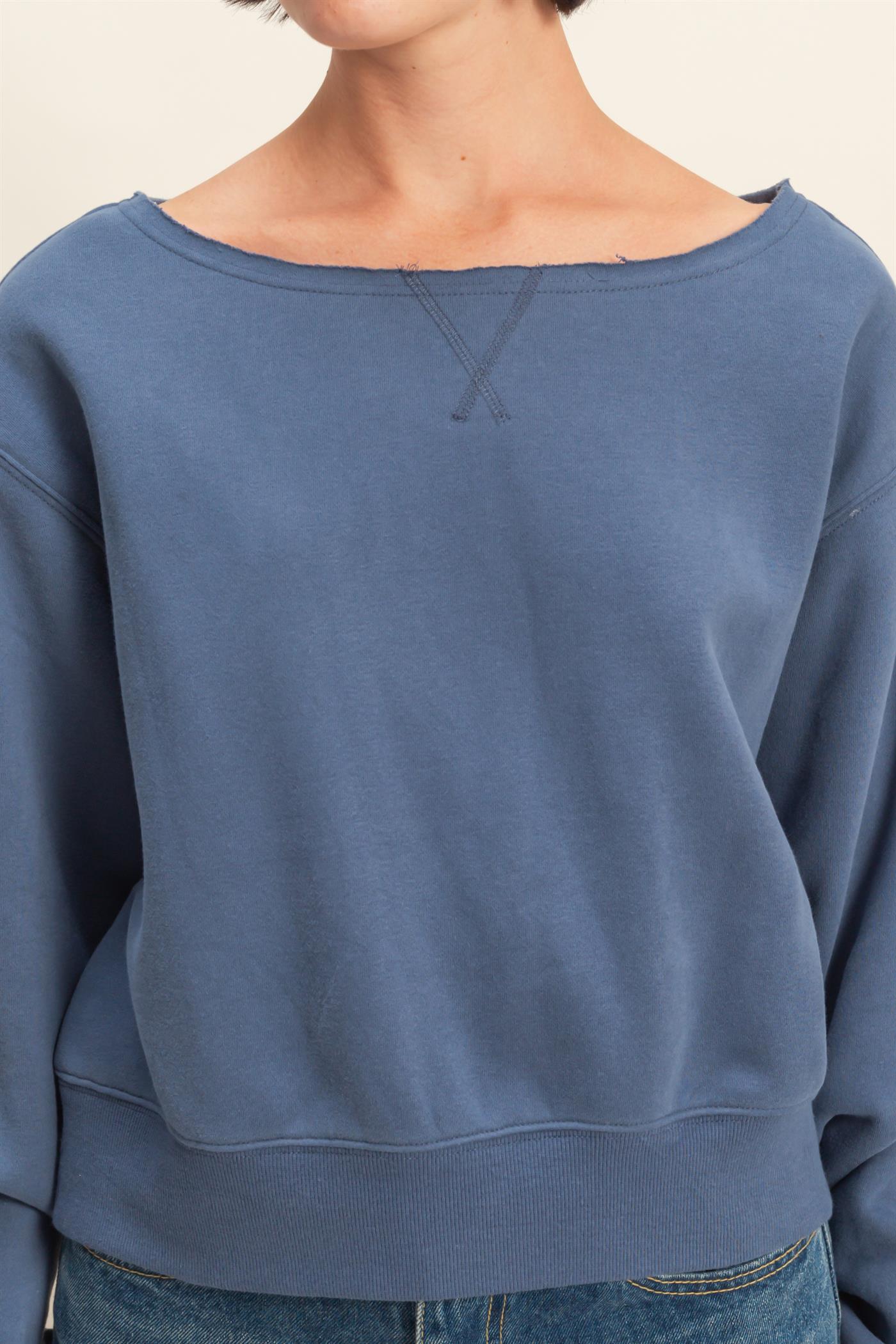 Wholesale Boatneck Long Sleeve Pullover Sweatshirt Sweatshirts DZ25E407 DUSTY NAVY DOUBLE ZERO