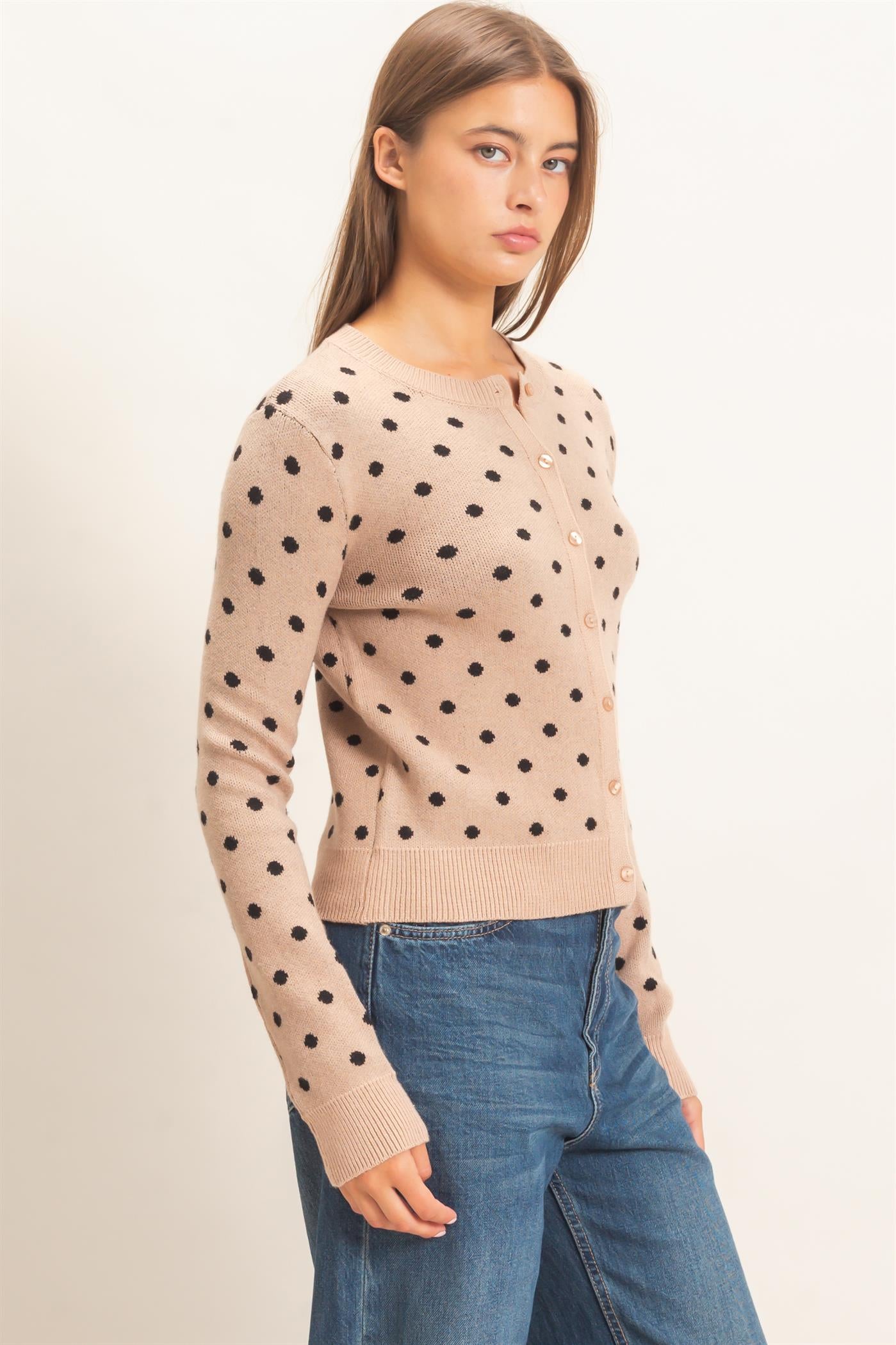 Wholesale Polka Dot Cardigan Sweaters DZ26E453 TAUPE DOUBLE ZERO