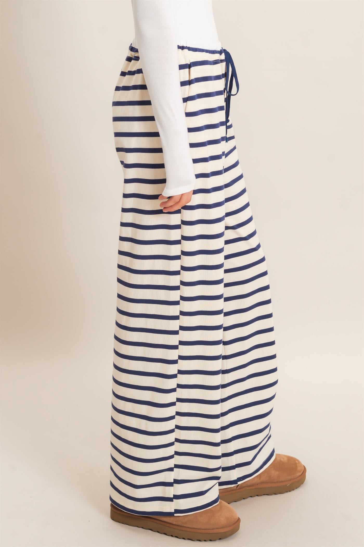 Wholesale Striped Wide-Leg Pants Pants HF26F229-D NAVY/CREAM HYFVE