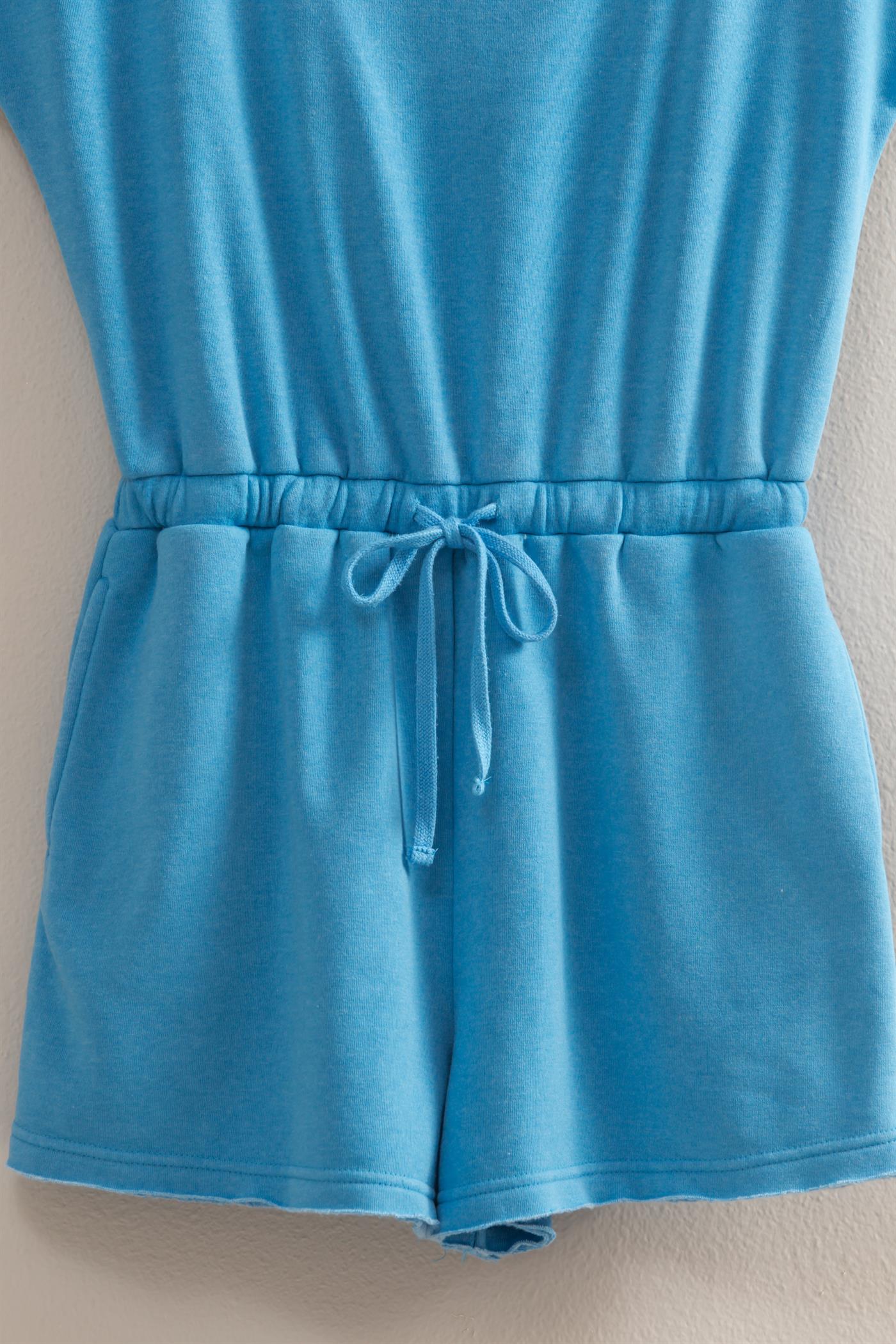 Wholesale Cap Sleeve Drawstring Waist Romper Clothing DZ25A782 BLUE DOUBLE ZERO