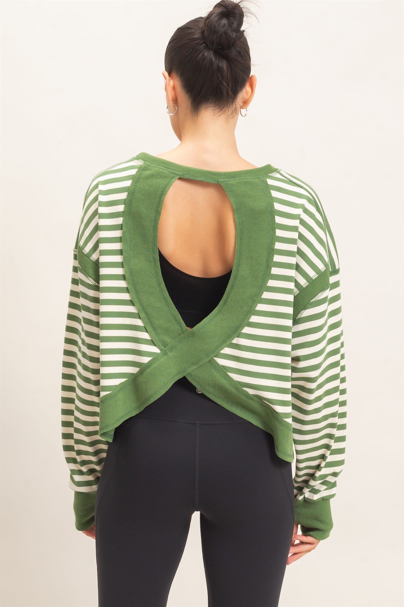 Wholesale Striped Long Sleeve Top Clothing Tops HF26C908-D GREEN HYFVE