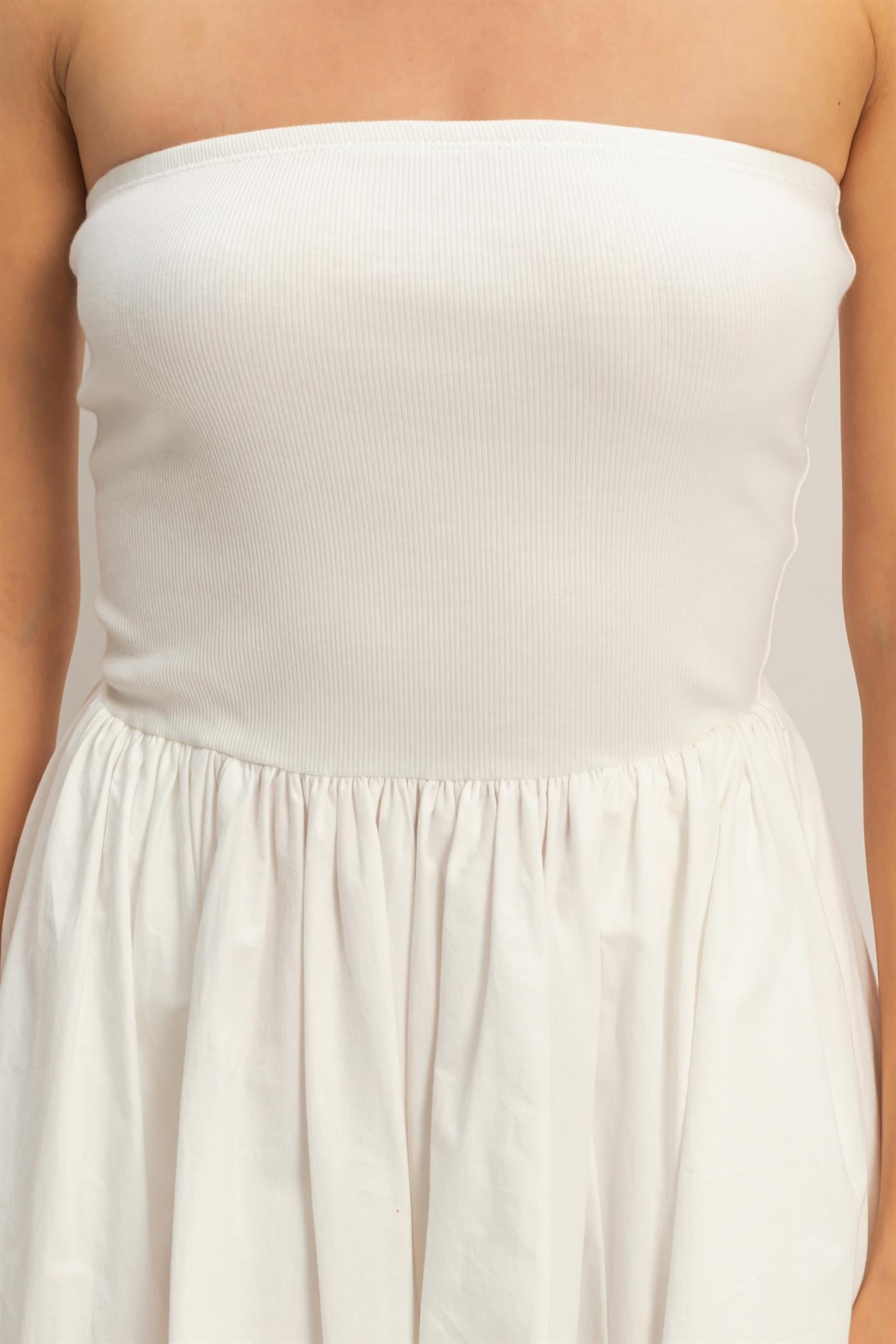 Wholesale Strapless Flowy Mini Dress Dresses DZ26C043 WHITE DOUBLE ZERO