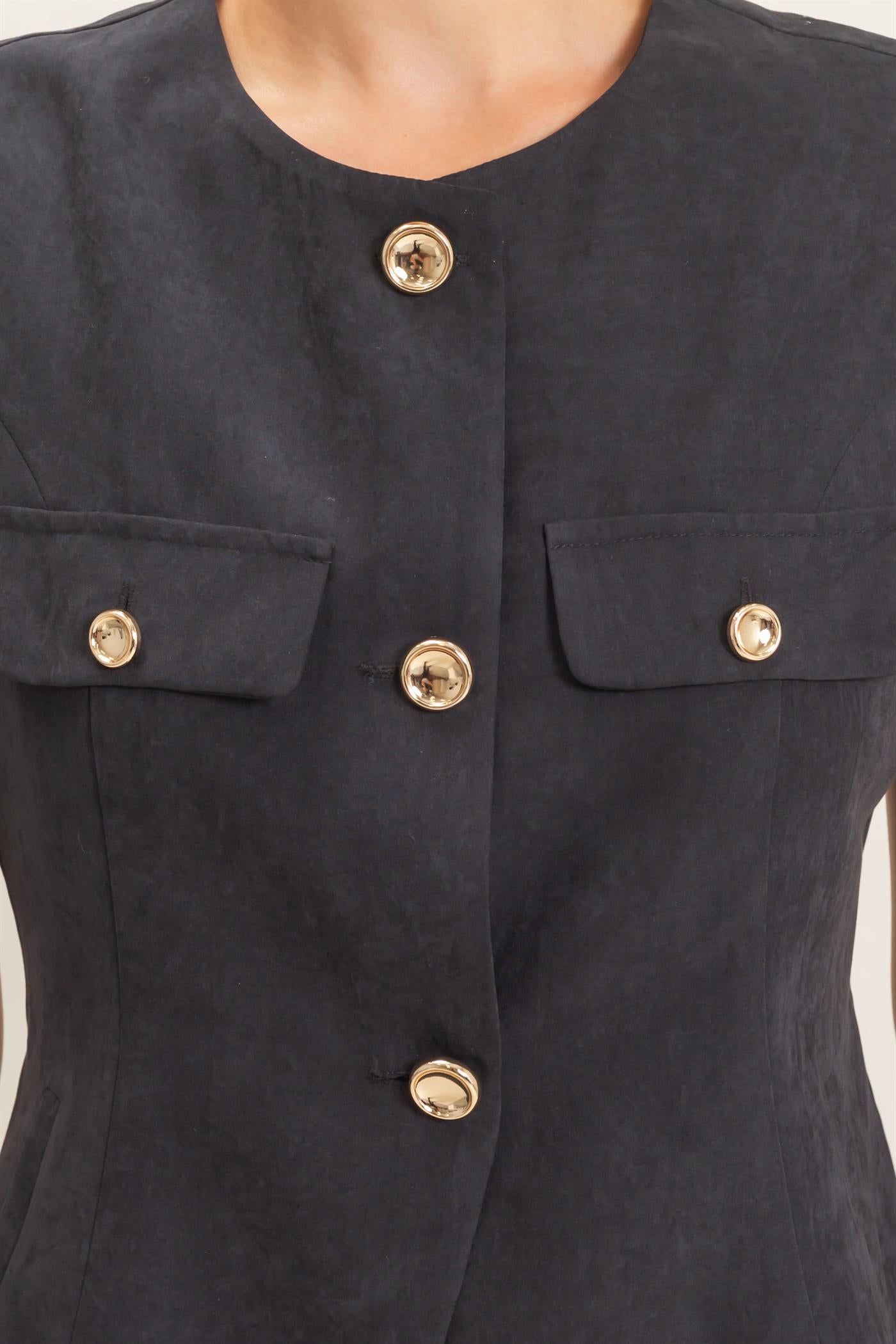 Wholesale Buttoned Sleeveless Utility Vest Vests HF26E929 BLACK HYFVE