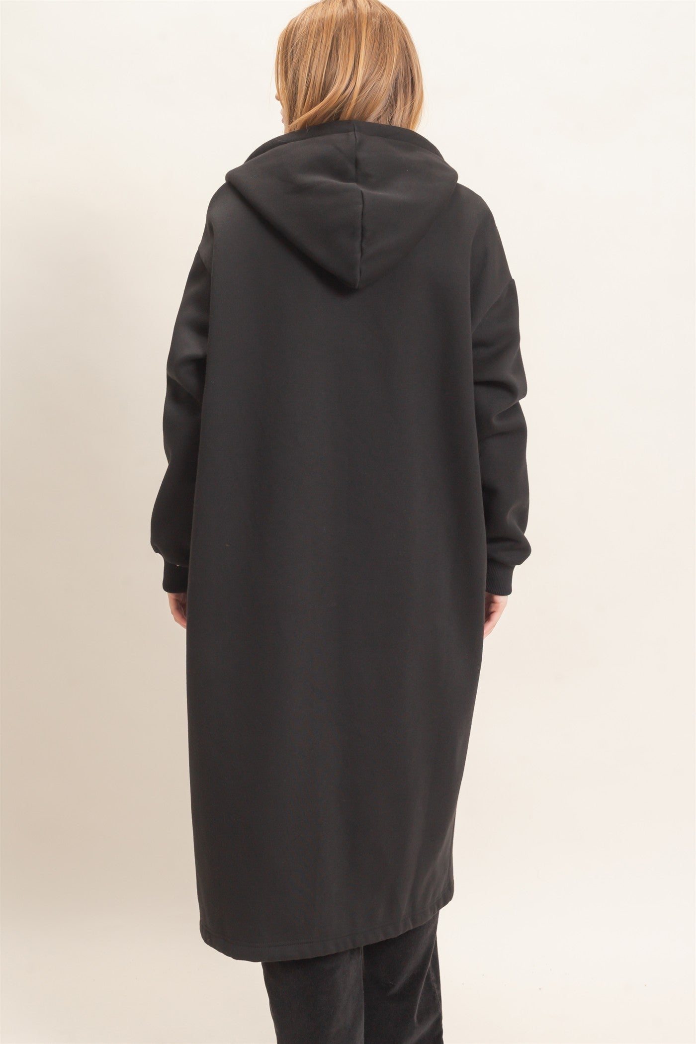 Wholesale Oversized Hooded Open Front Coat Coats & Jackets HF26F142-D BLACK HYFVE