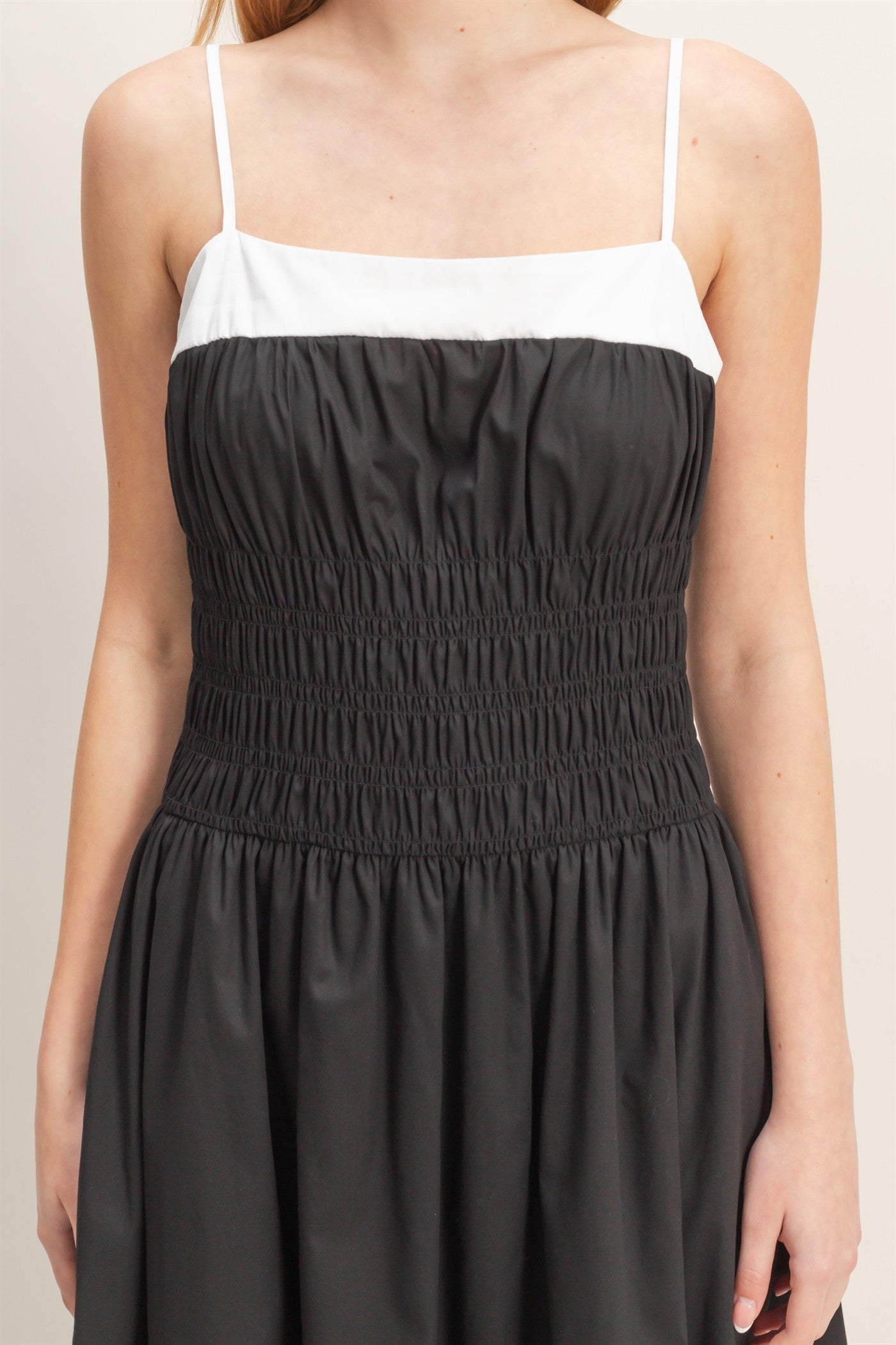 Wholesale Smocked Strapped Midi Dress Dresses HF26A624 BLACK HYFVE