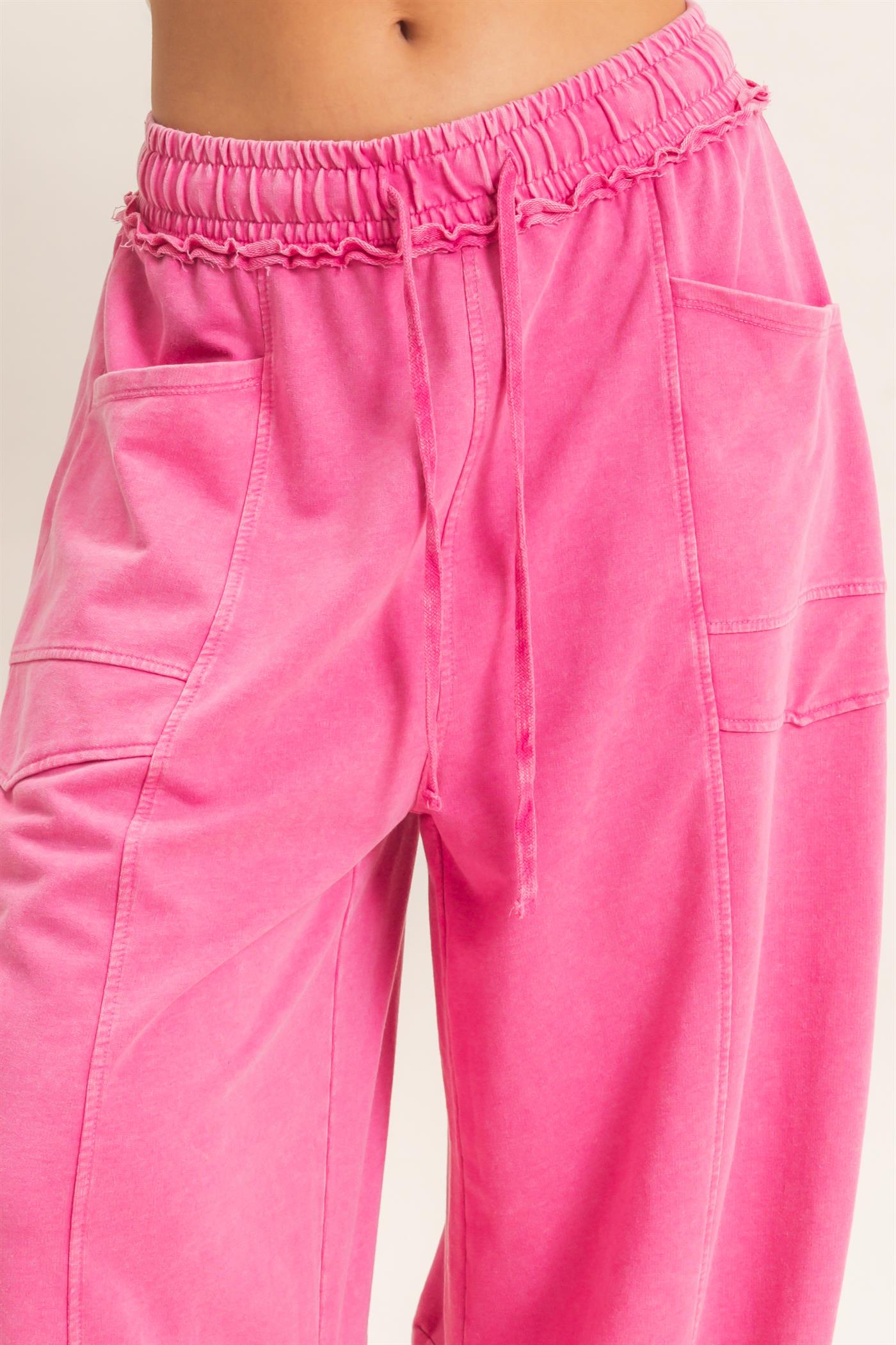 Wholesale Mineral Washed Barrel Sweatpants Pants DZ26F246 FUCHSIA DOUBLE ZERO