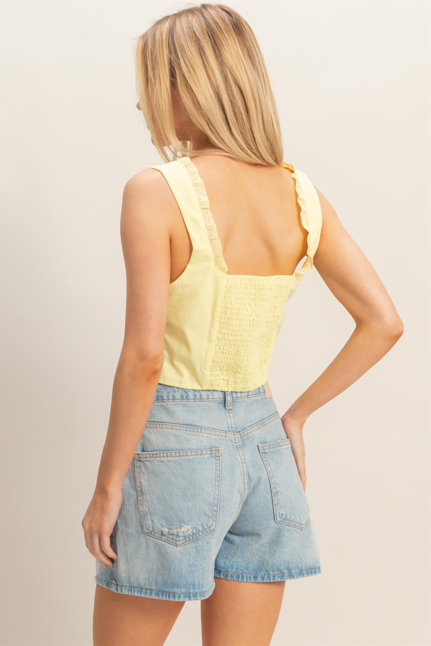 Wholesale Lace Square Neck Tank Clothing Tops HF26A008 YELLOW HYFVE