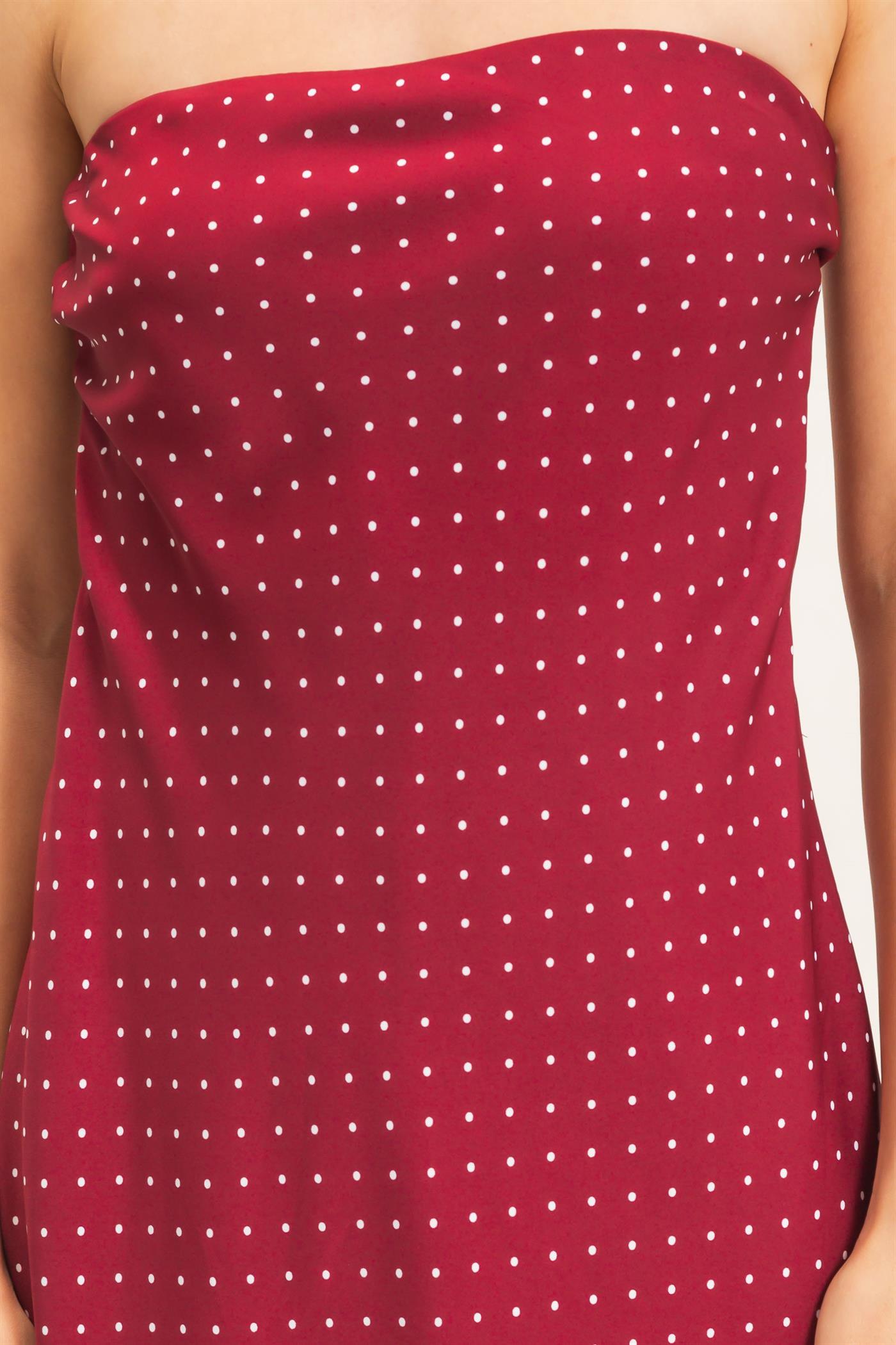 Wholesale Strapless Polka Dot Maxi Dress Dresses HF26E845 BURGUNDY HYFVE