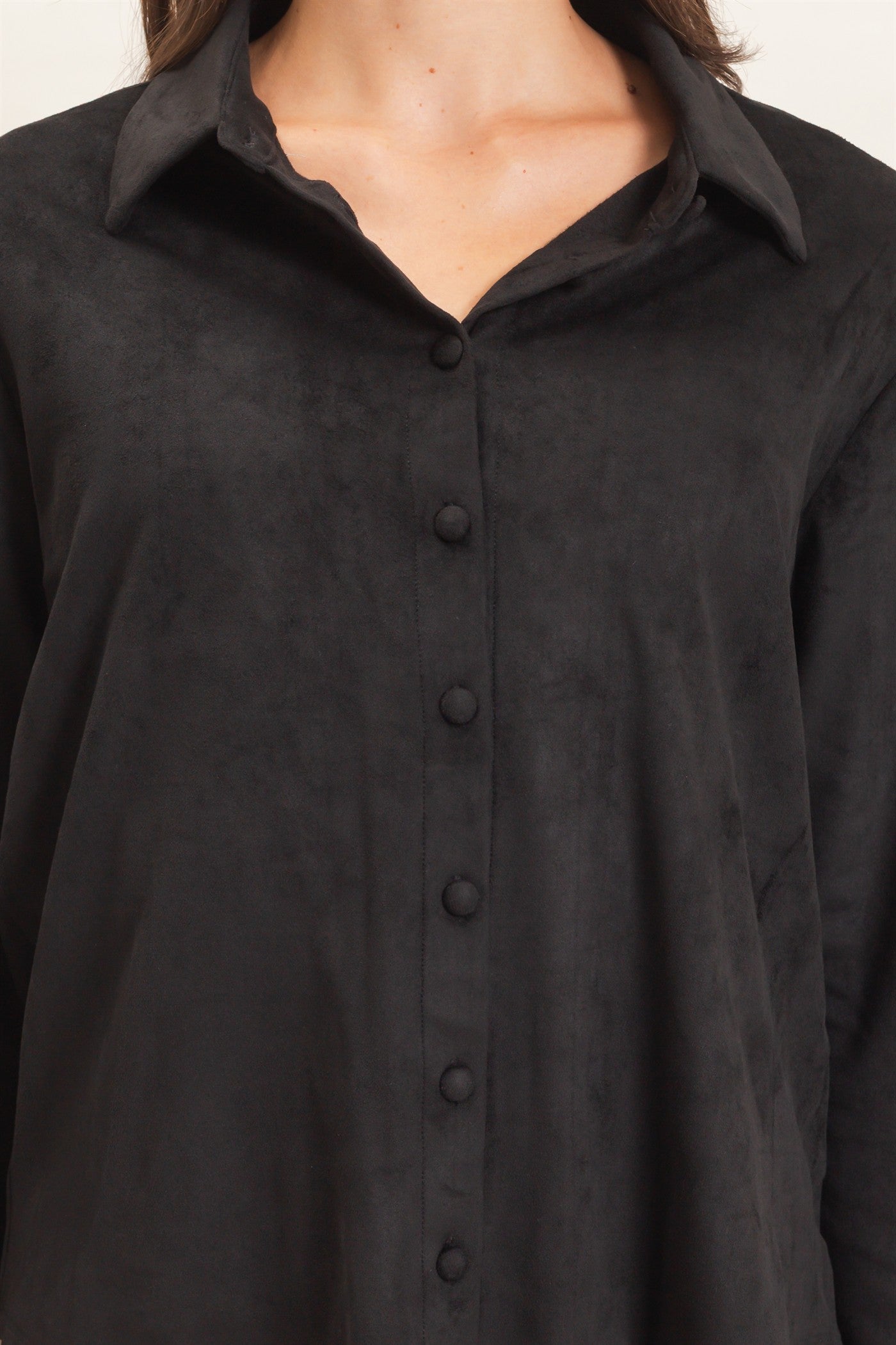 Wholesale Suede Button-Up Shirt Shirts HF26F083 BLACK HYFVE