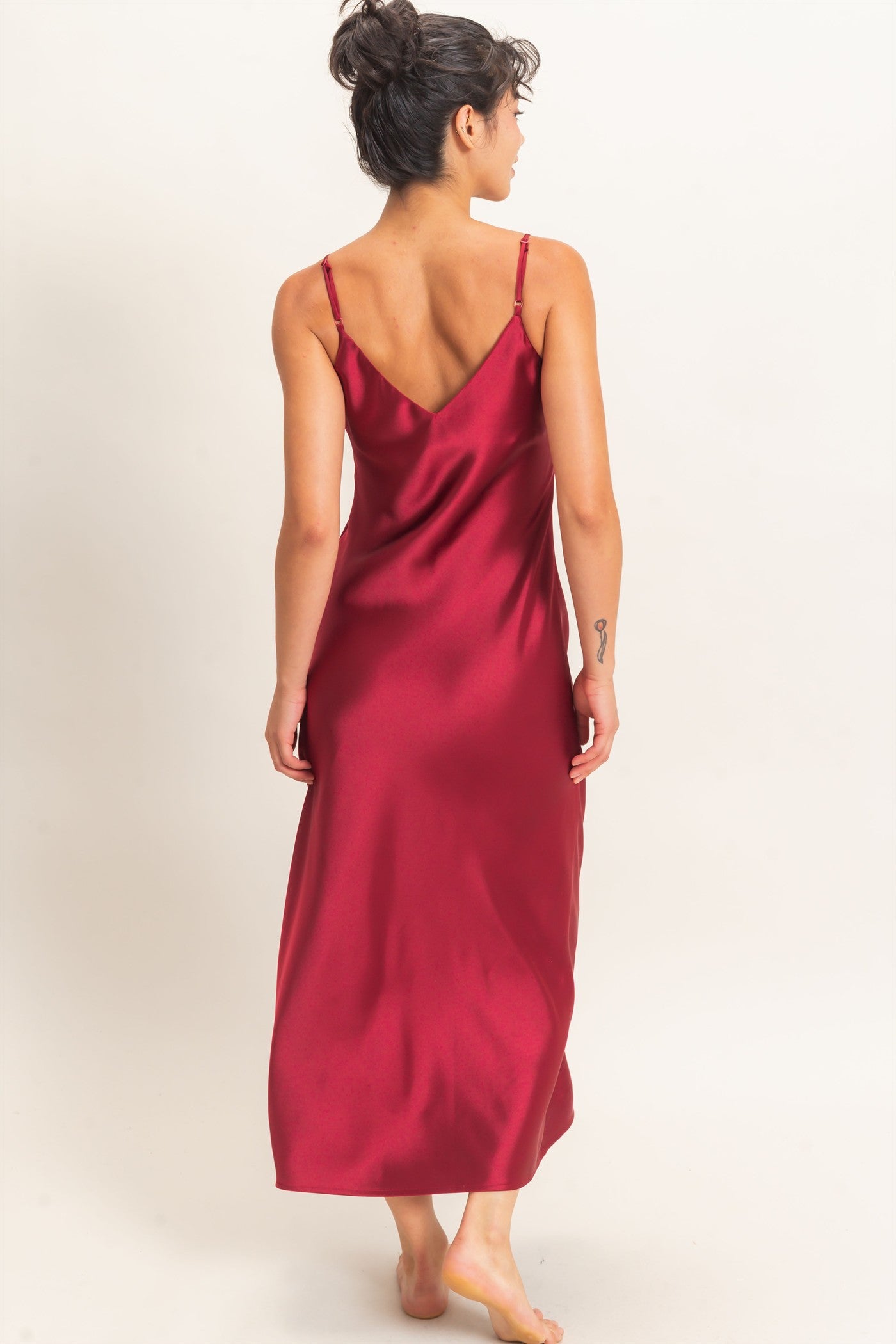 Wholesale Satin V-Neck Slip Dress Dresses DZ26E262 BURGUNDY DOUBLE ZERO