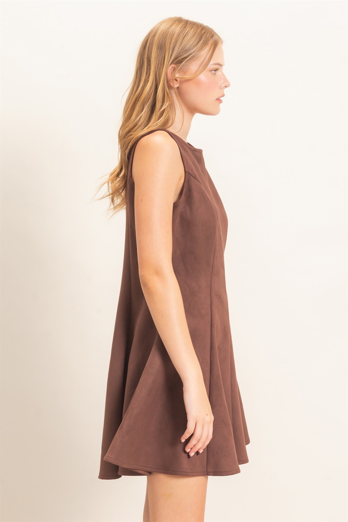 Wholesale Sleeveless Suede Mini Dress Dresses HF26F218 CHESTNUT HYFVE