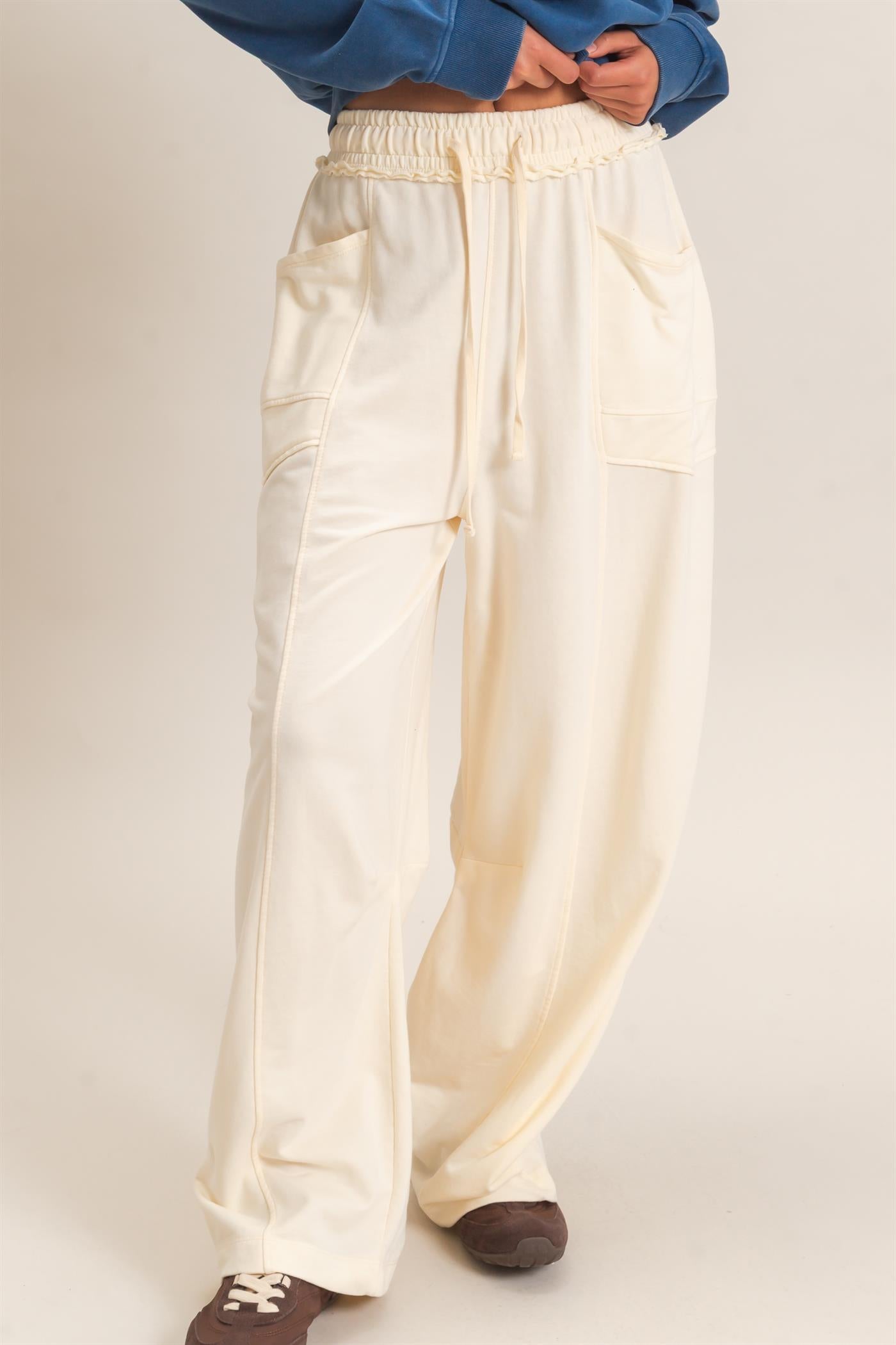 Wholesale Mineral Washed Barrel Sweatpants Pants DZ26F246 ALPACA DOUBLE ZERO