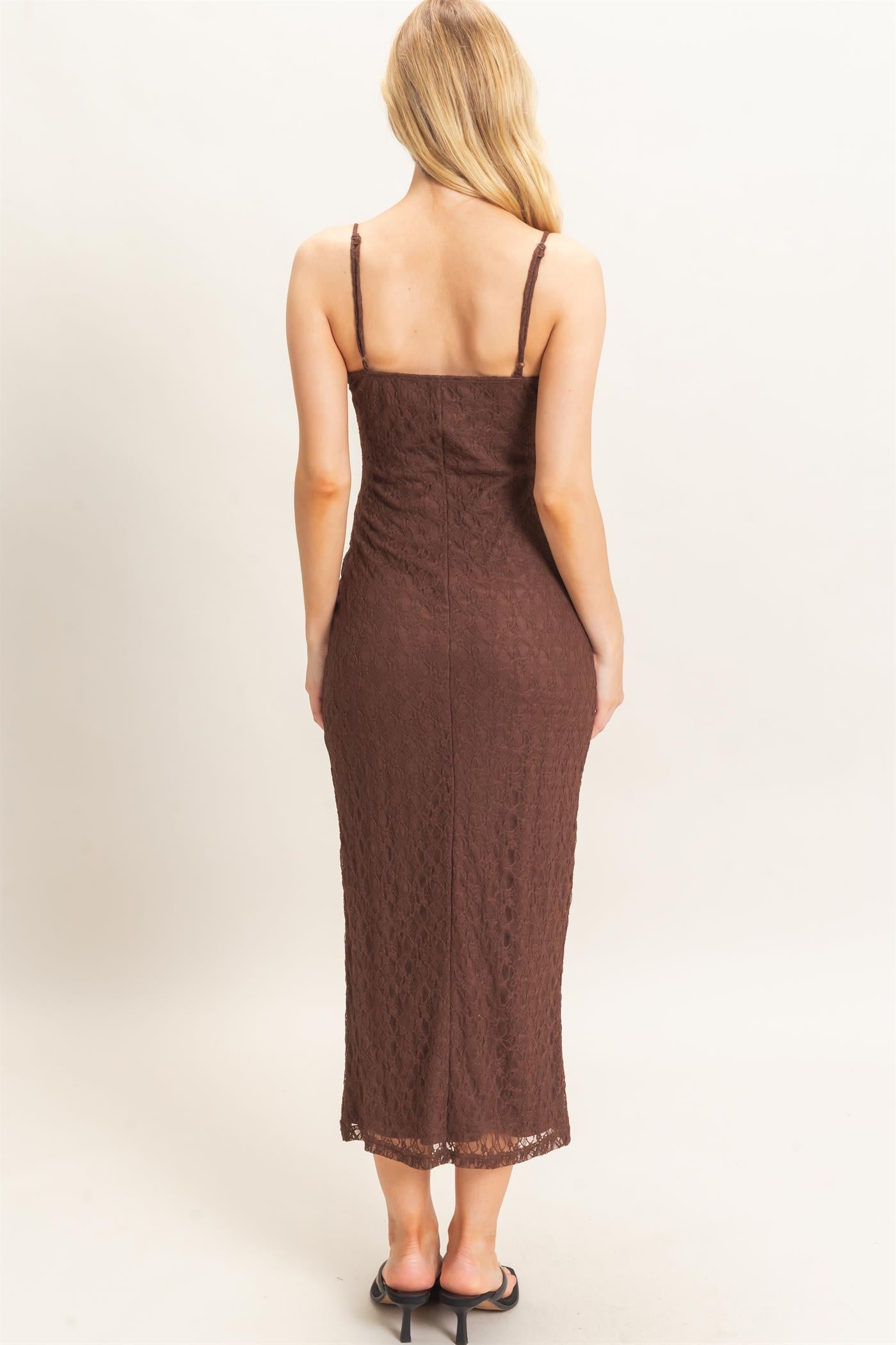 Wholesale Lace Midi Slip Dress Dresses HF26A879 CHOCOLATE HYFVE