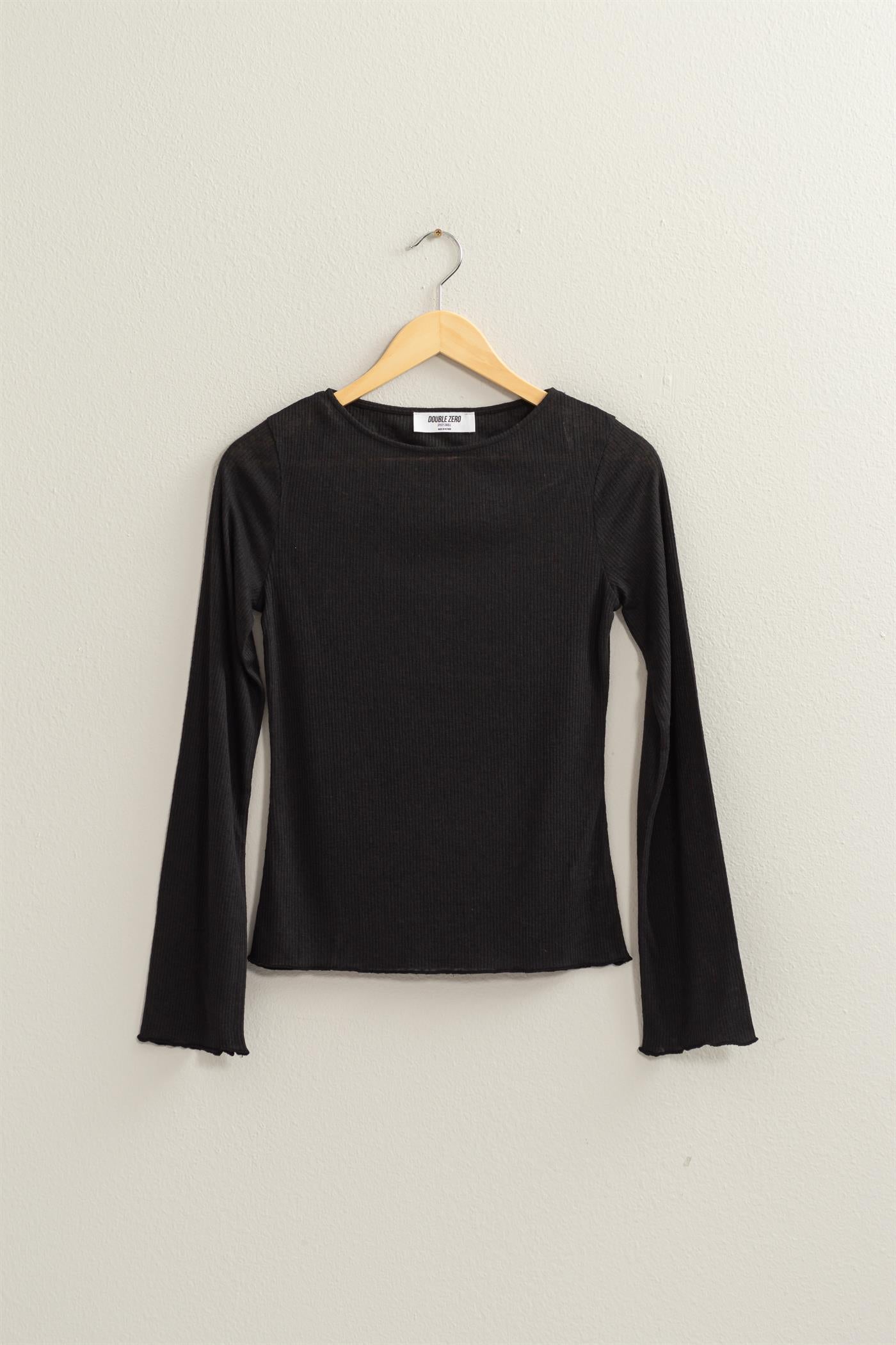 Wholesale Ribbed Long Sleeve Top Clothing Tops DZ24C196 BLACK DOUBLE ZERO