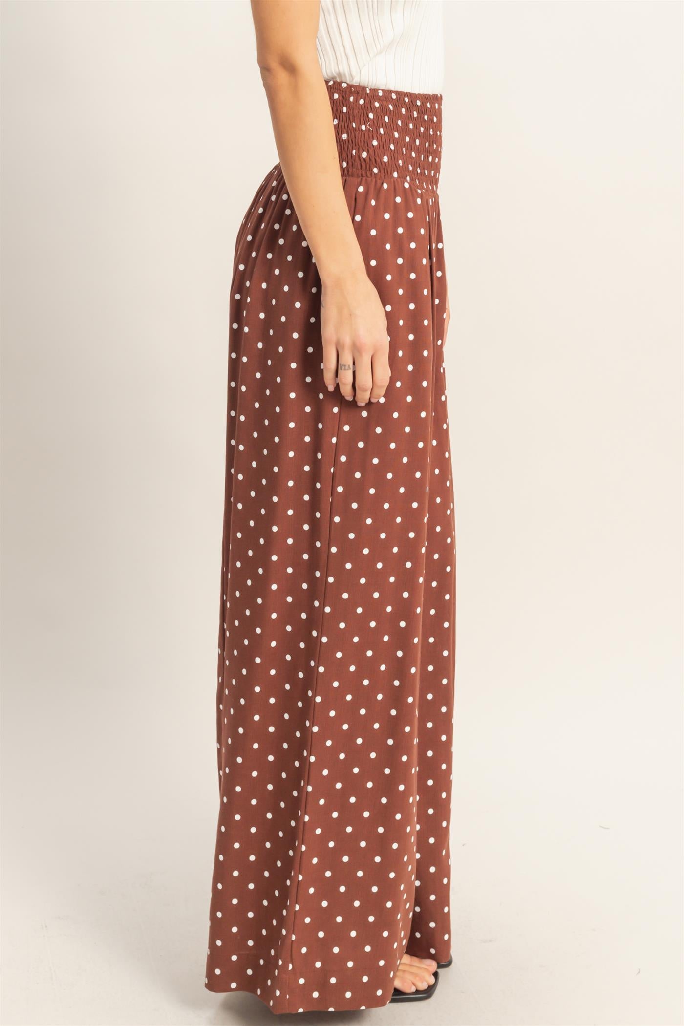 Wholesale Polka Dot Elastic Wide-Leg Pants Pants HF26C280 CHESTNUT HYFVE