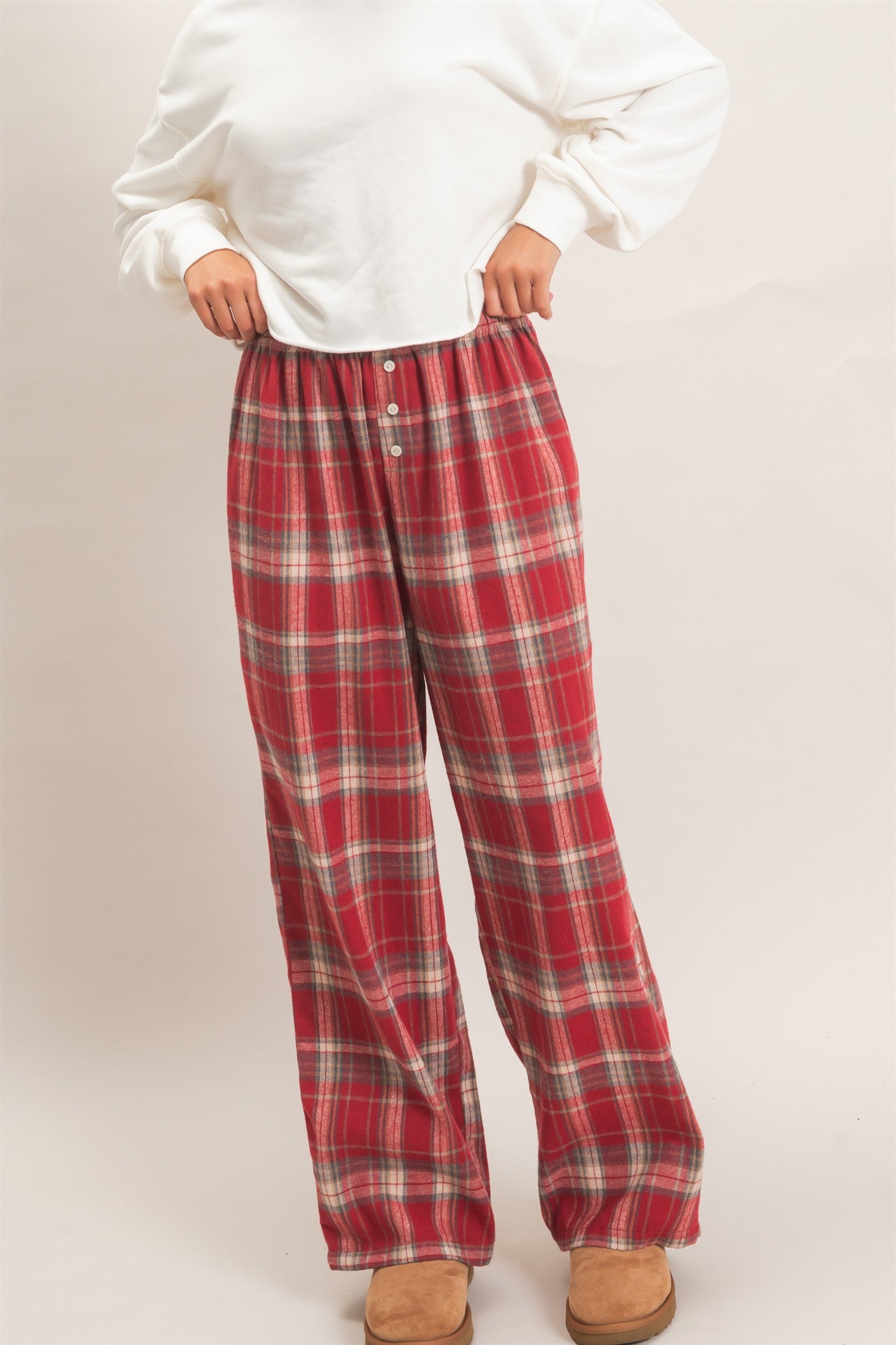 Wholesale Plaid Wide-Leg Pants Pants DZ26F271 RED DOUBLE ZERO