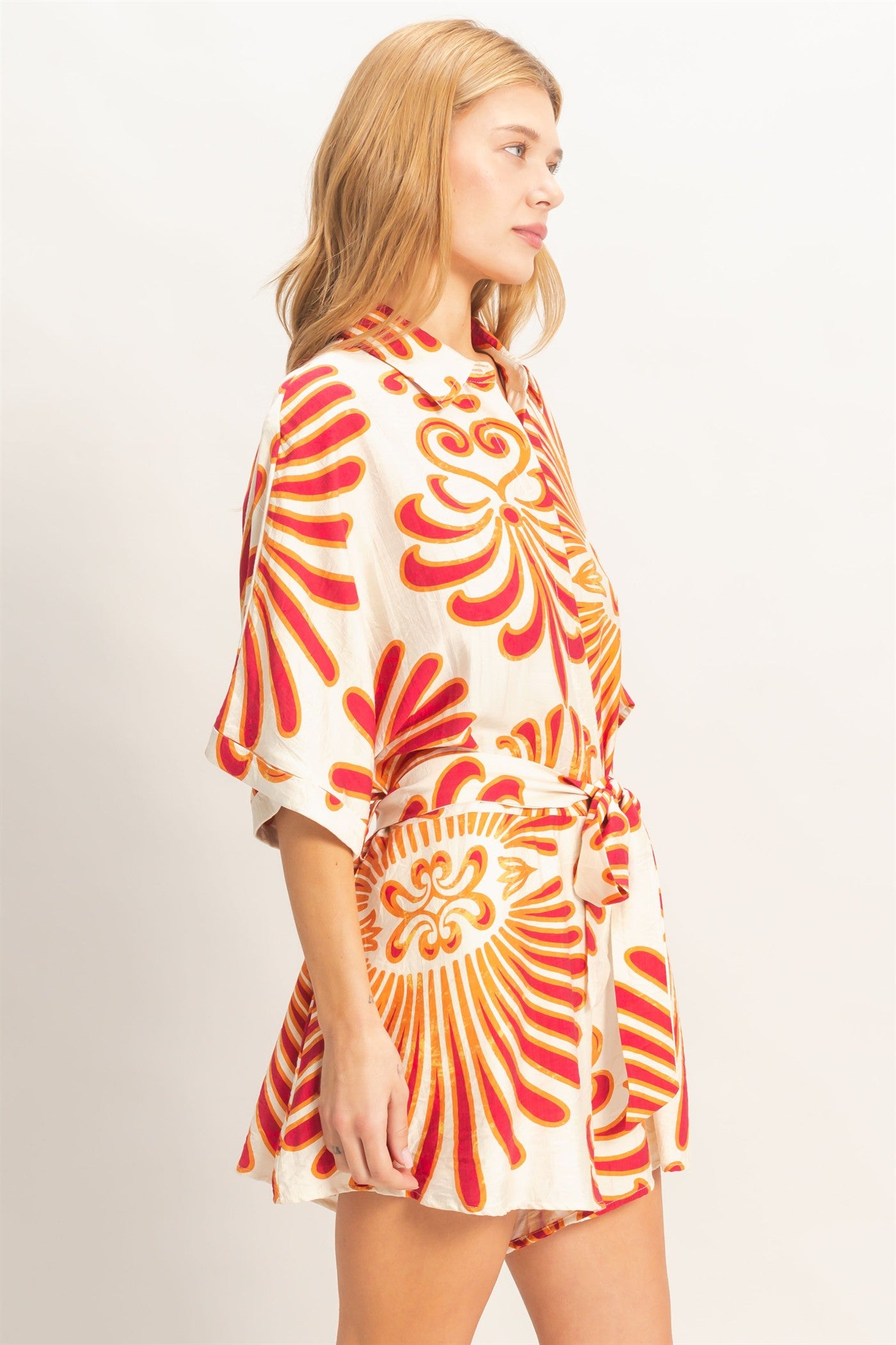 Wholesale Button-Down Print Romper Clothing HF26A003 RED HYFVE