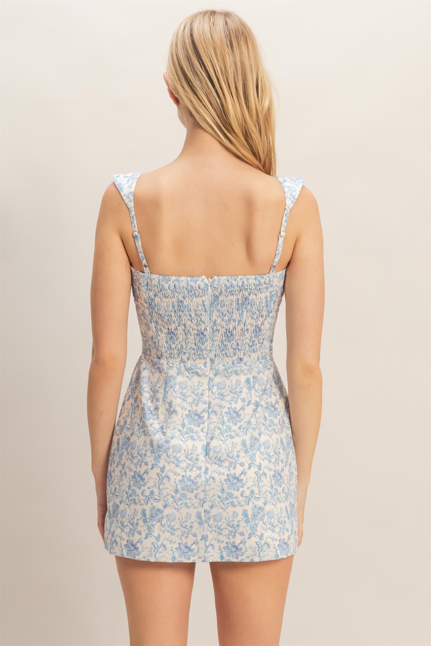 Wholesale Floral Square Neck Mini Dress Dresses HF26C516-D BLUE HYFVE