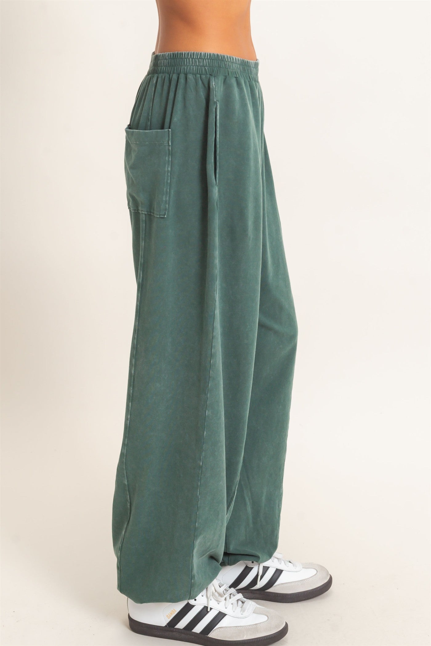 Wholesale Mineral Wash Elastic Waist Jogger Pants Joggers DZ26F405 DARK GREEN DOUBLE ZERO