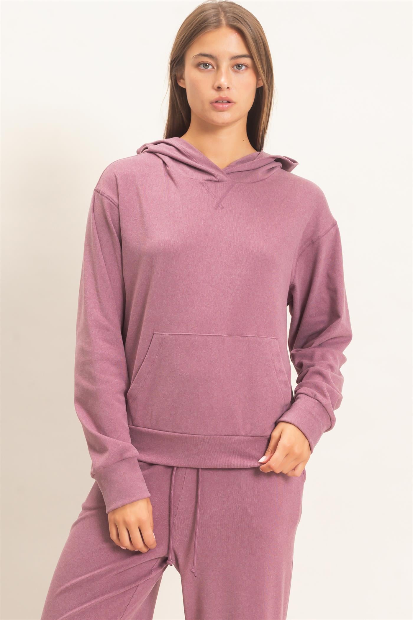 Wholesale Long Sleeve Hoodie With Kangaroo Pocket Hoodies DZ26F276 PLUM DOUBLE ZERO