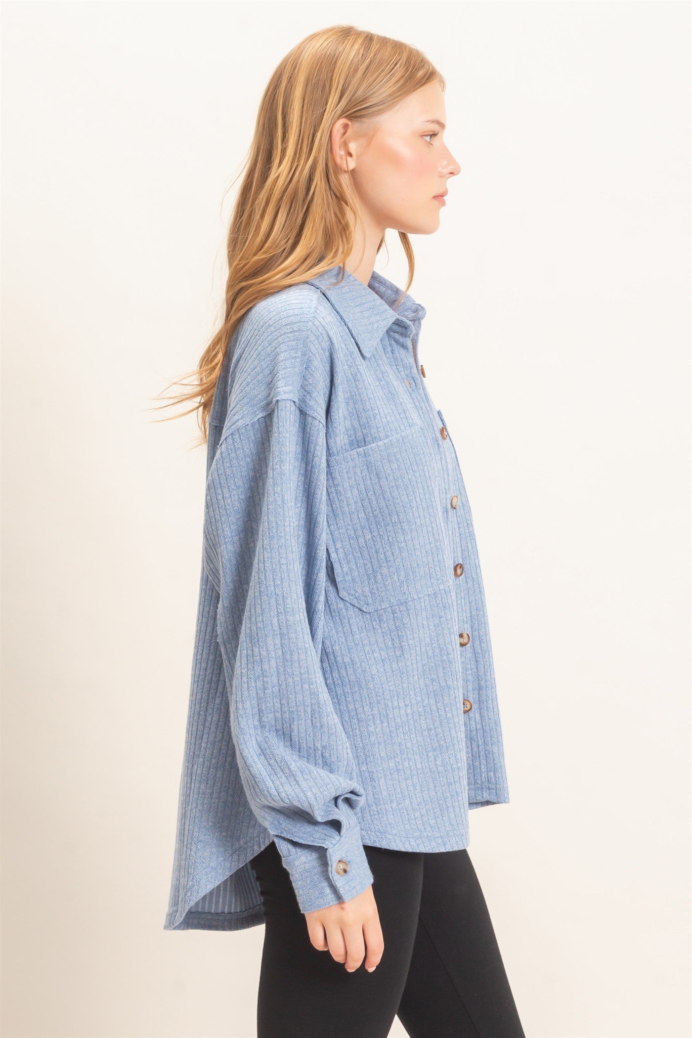 Wholesale Corduroy Button-Up Shirt Shirts HF26F138 BLUE HYFVE