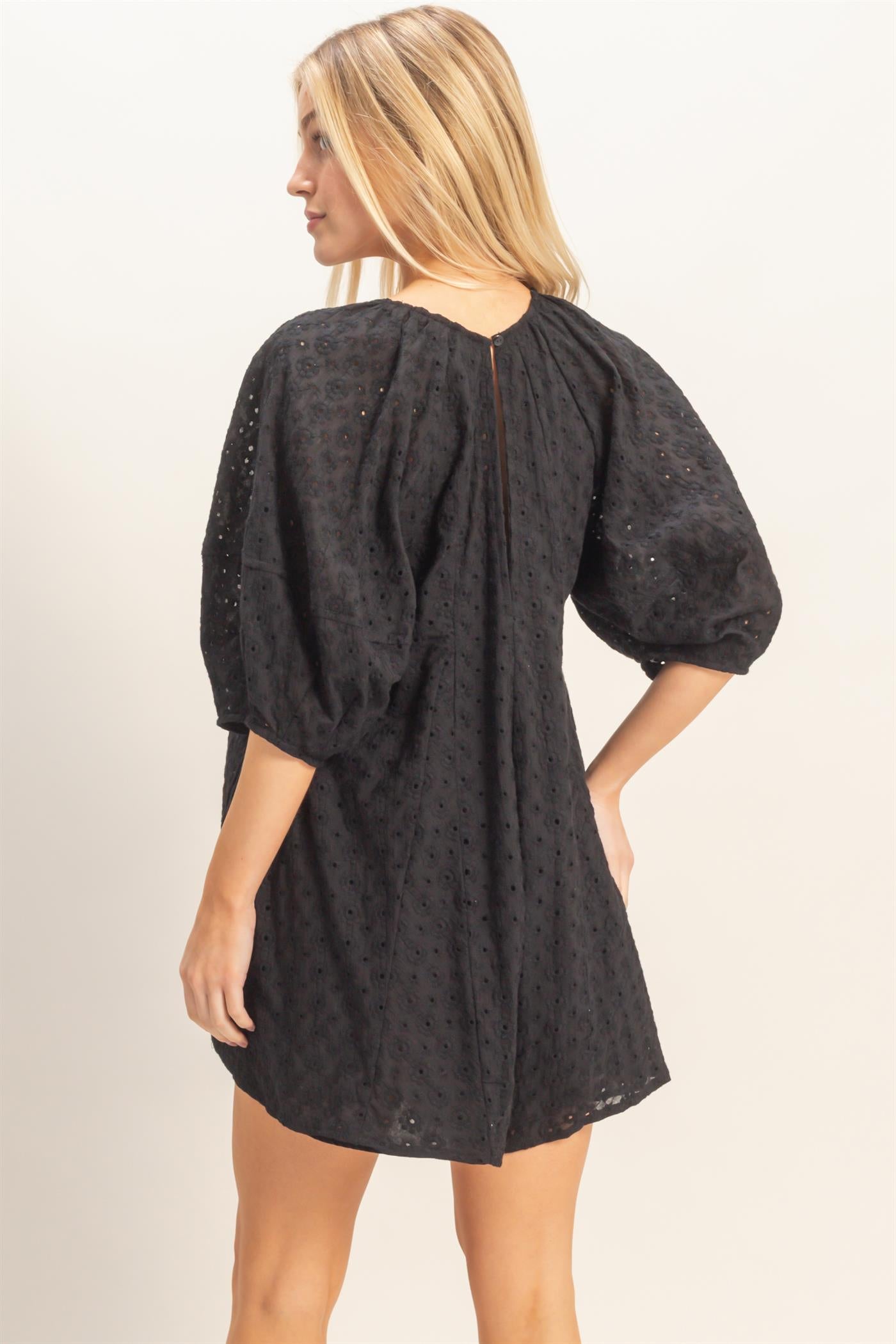 Wholesale Eyelet Babydoll Romper Clothing HF26A181 BLACK HYFVE