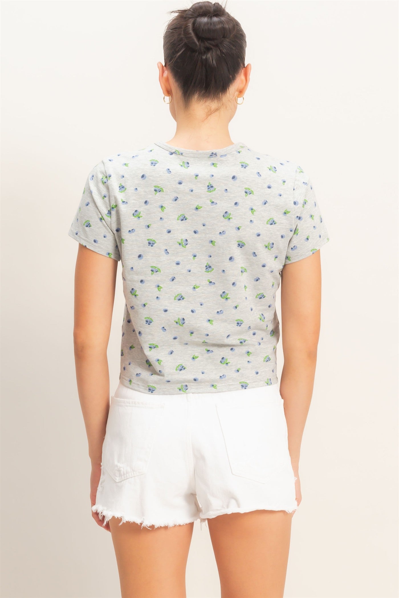 Wholesale Blueberry Print Crew Neck Tee Clothing Tops HF26C787 HEATHER GRAY HYFVE