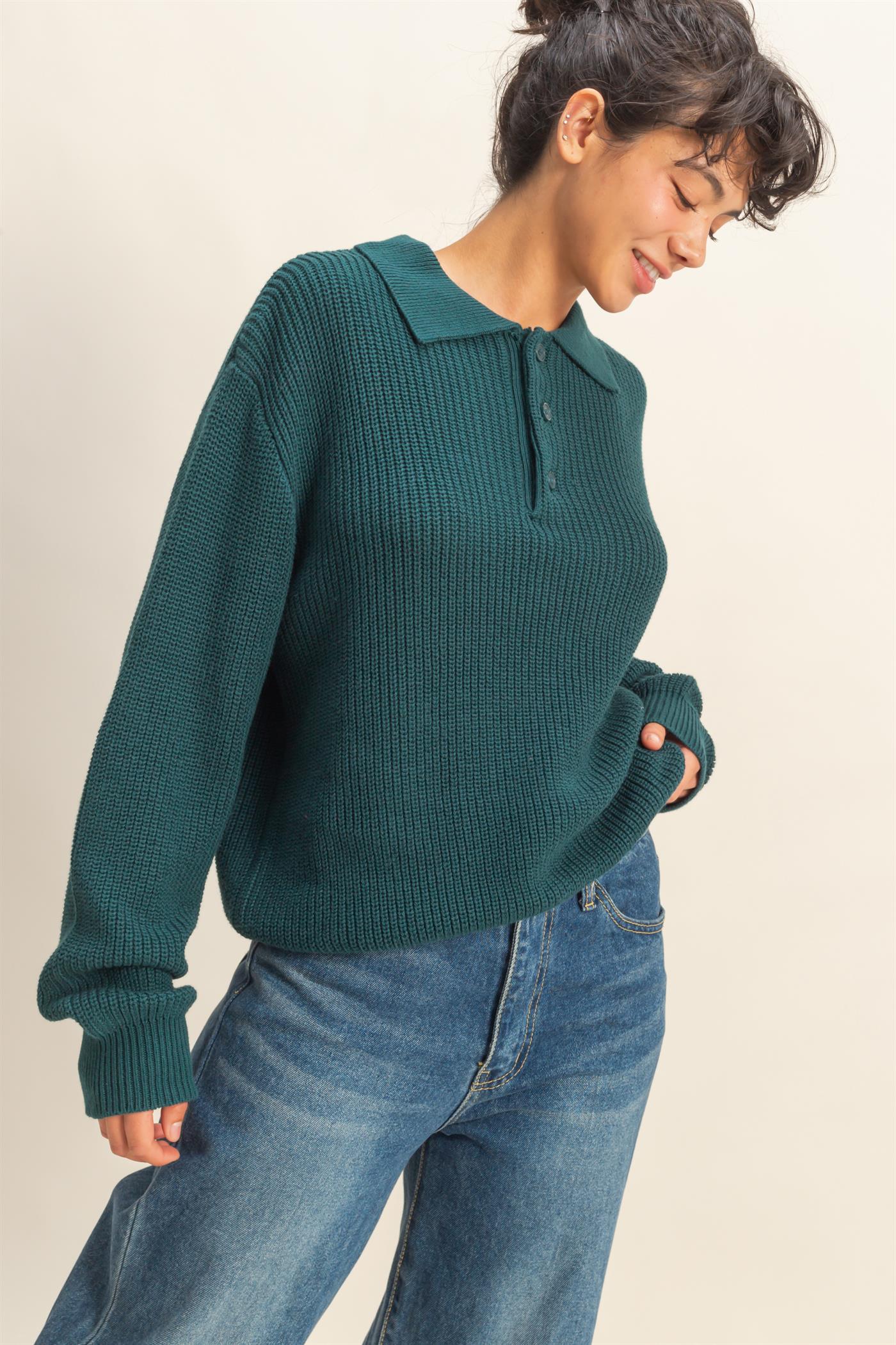 Wholesale Oversized Collar Sweater Sweaters DZ25E823 DEEP GREEN DOUBLE ZERO