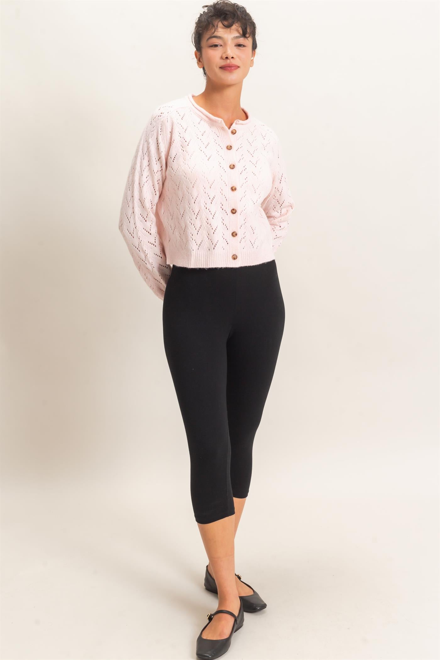 Wholesale Pointelle Knit Button Front Cardigan Cardigans DZ26C978 LIGHT PINK DOUBLE ZERO