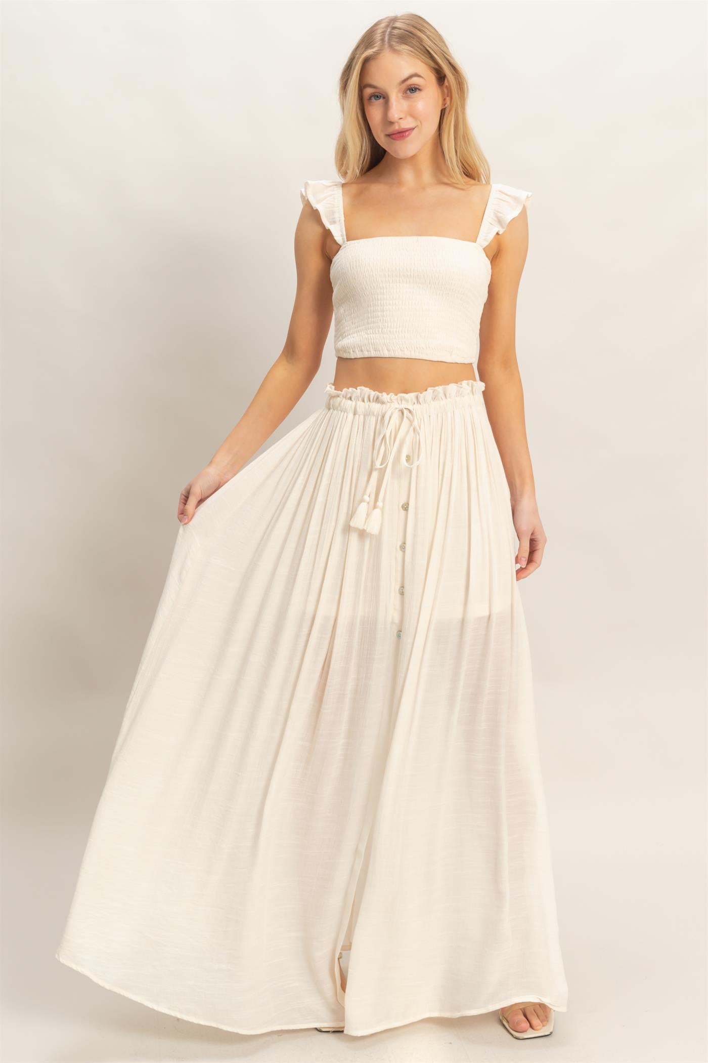 Wholesale Smocked Top & Maxi Skirt Set Clothing HF26C292-SET-D CREAM HYFVE