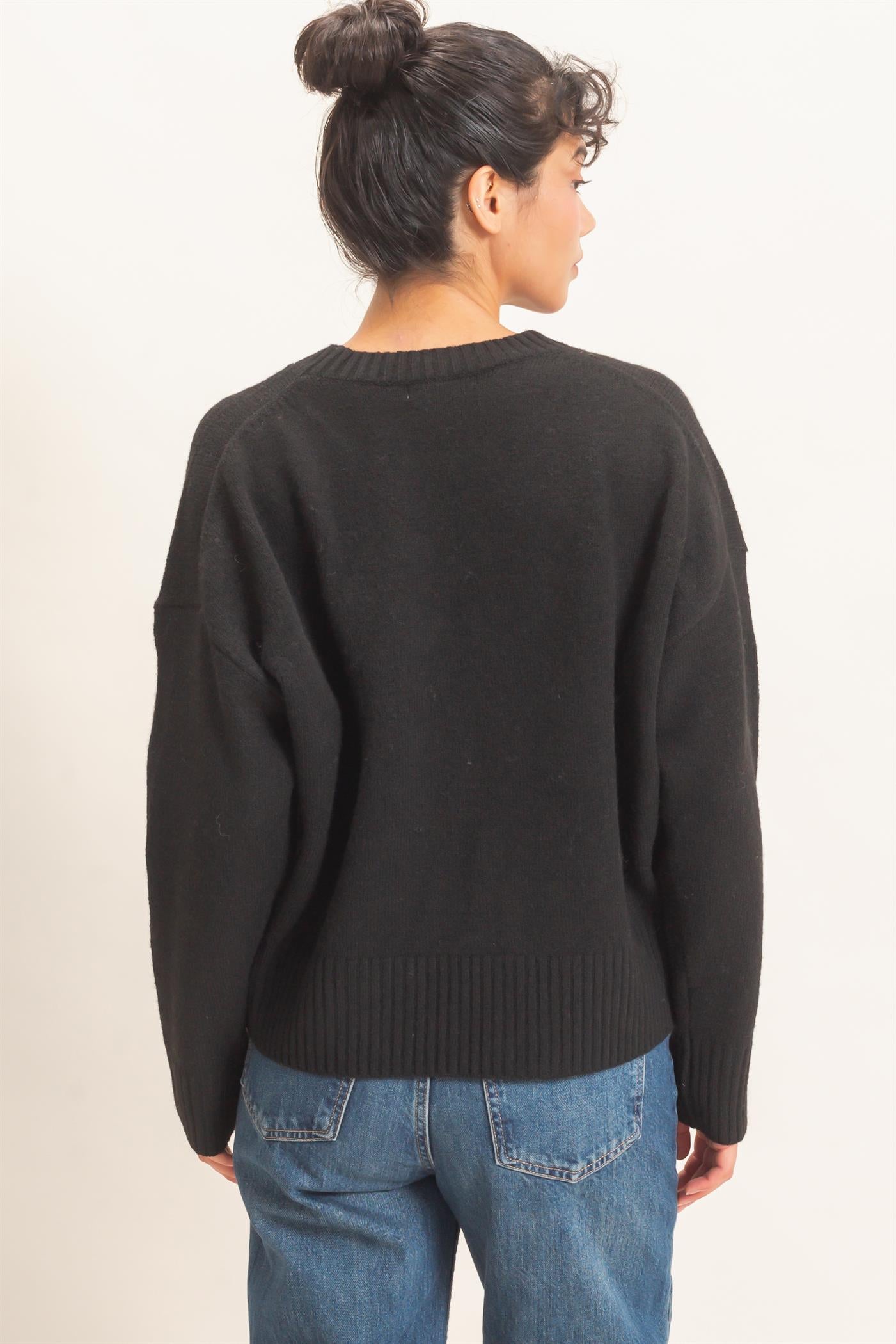 Wholesale Relaxed Fit Crew Neck Sweater Sweaters DZ26E956 BLACK DOUBLE ZERO