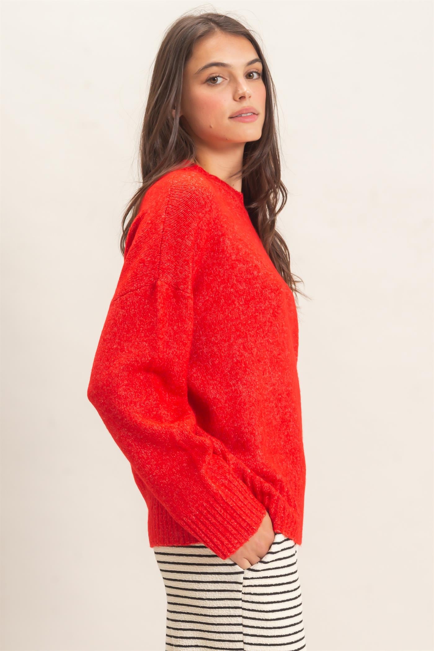 Wholesale Ribbed Crew Neck Sweater Sweaters HF26F179-D RED HYFVE