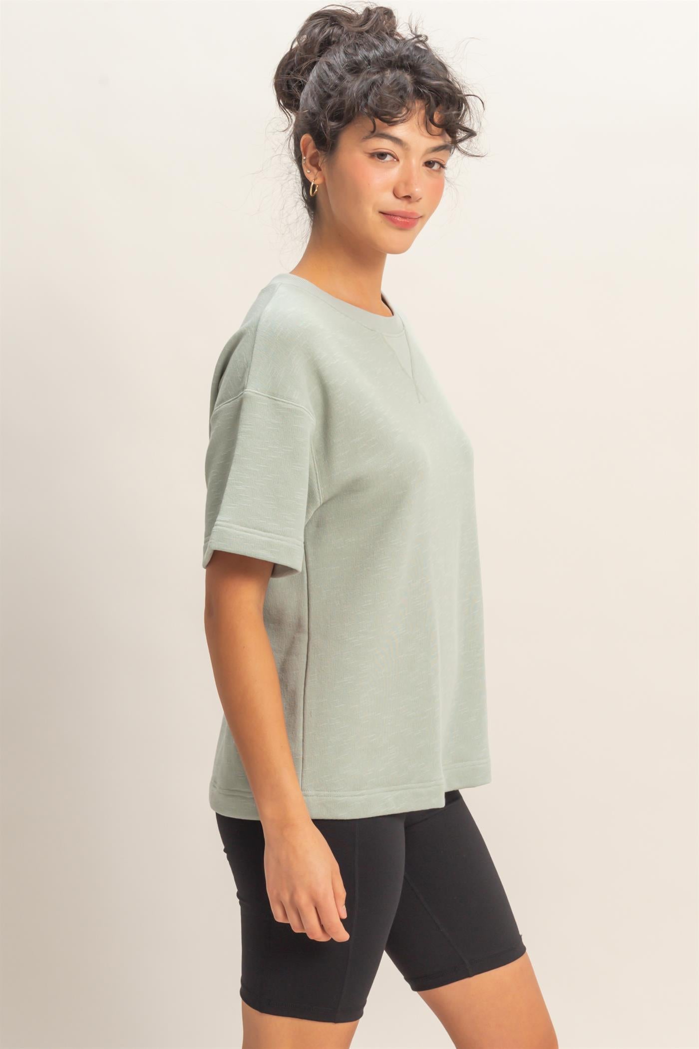 Wholesale Crew Neck Short Sleeve Top Clothing Tops DZ26A891 SAGE GREEN DOUBLE ZERO
