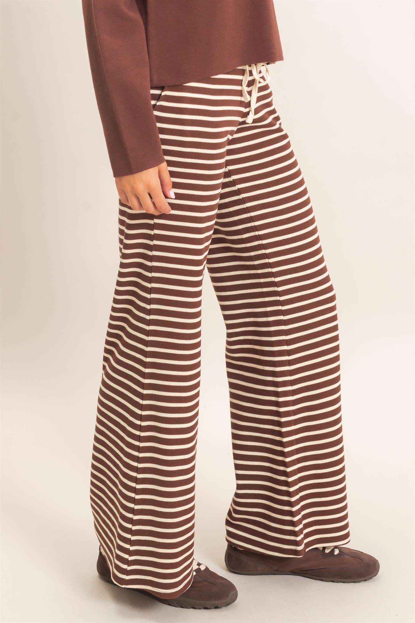 Wholesale Low Rise Striped Waffle Knit Pants Pants DZ26E553 DARK BROWN DOUBLE ZERO