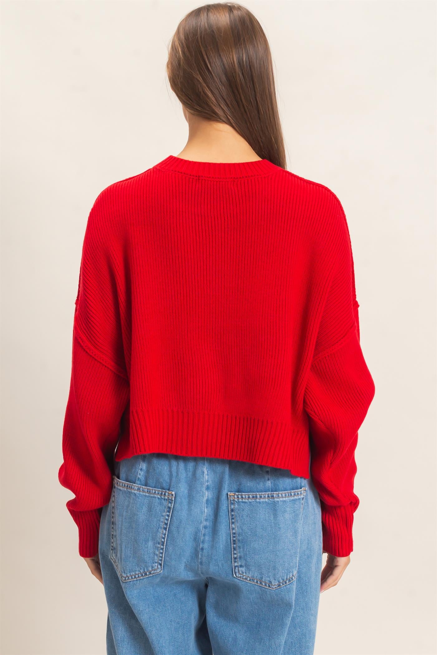 Wholesale Ribbed Drop Shoulder Sweater Sweaters DZ26C982 RED DOUBLE ZERO