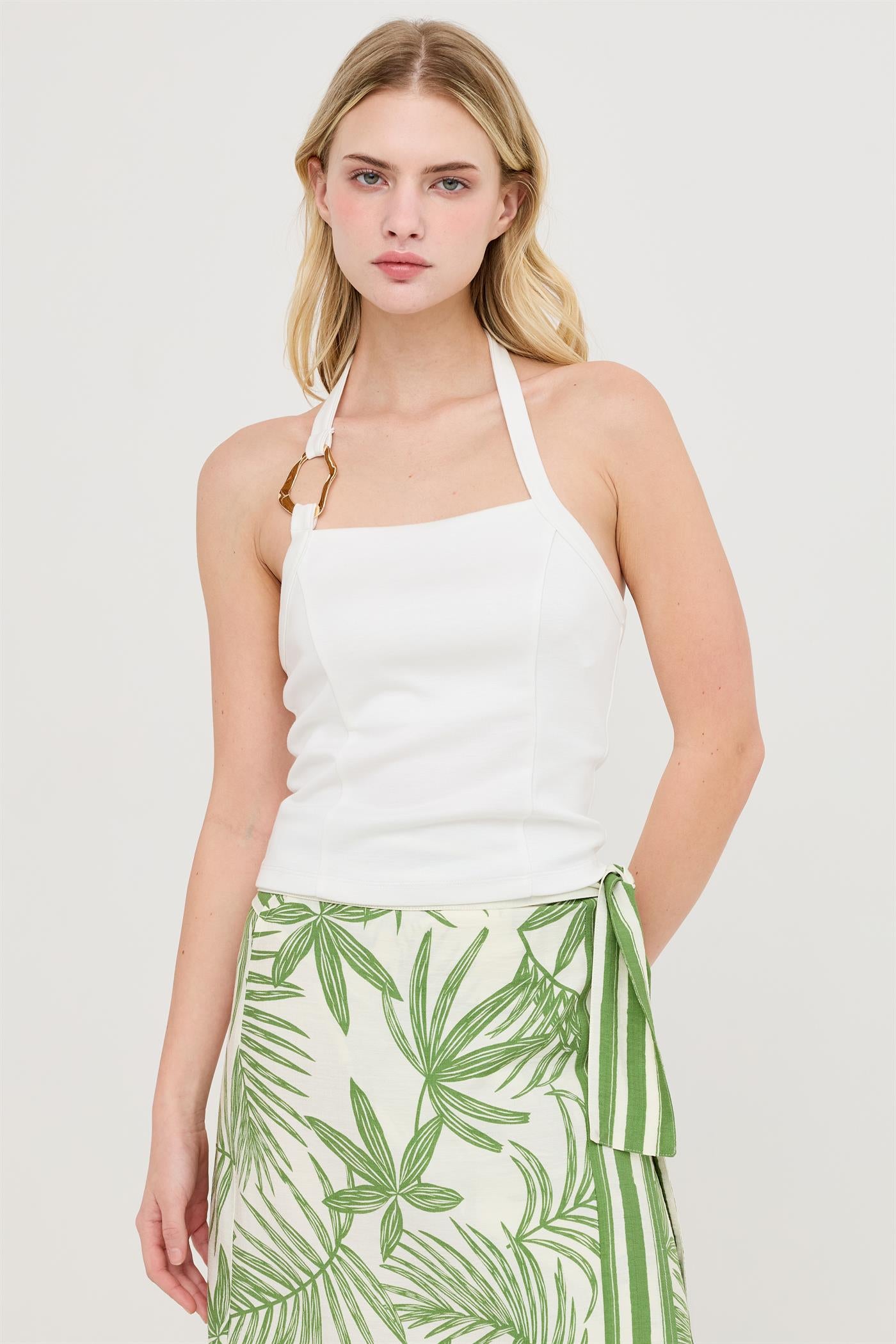 Wholesale Halter Top With Gold Loop Clothing Tops HF26C761 OFF WHITE HYFVE